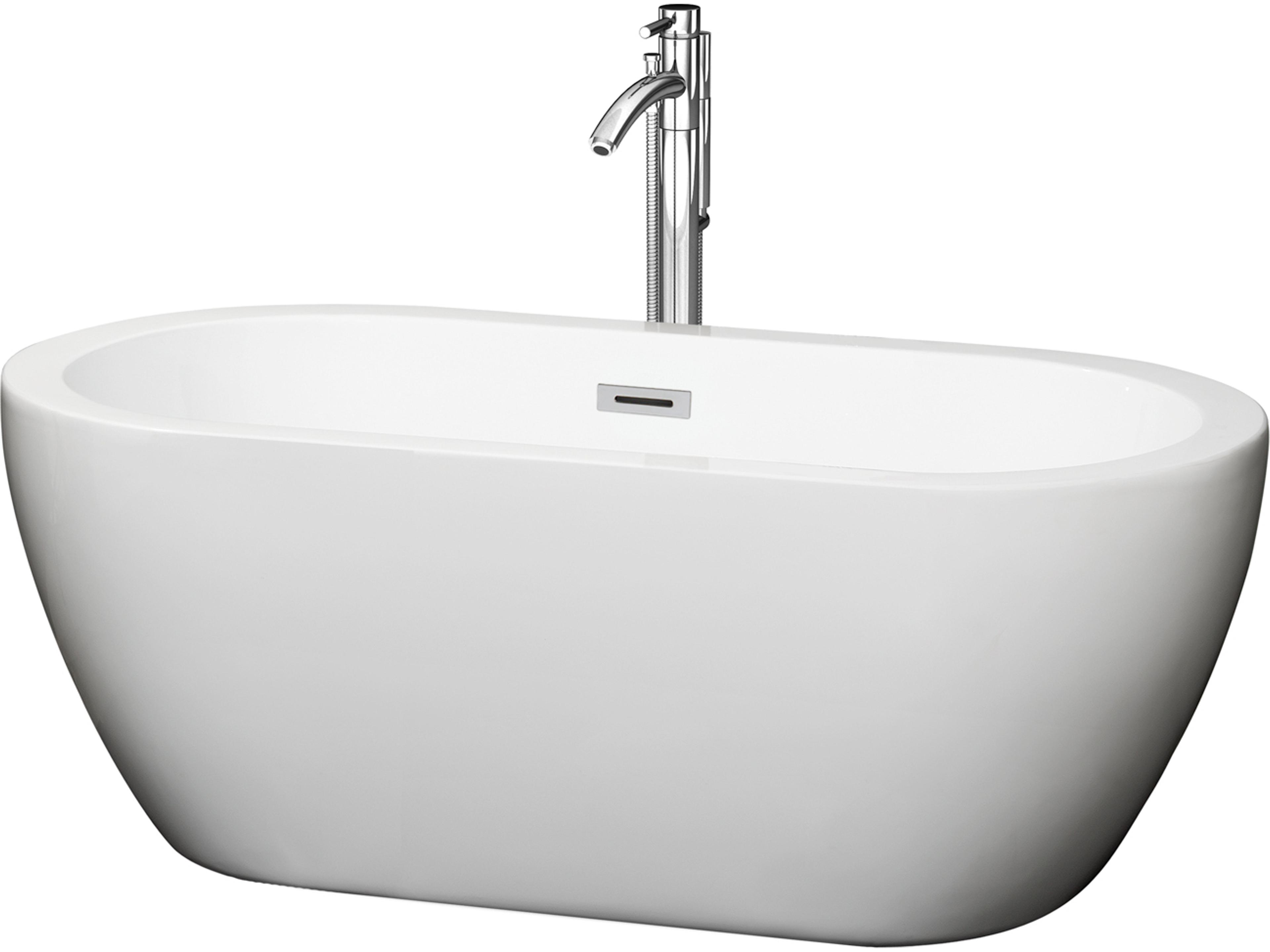 Wyndham Collection Soho White Bathtub with Floor Mounted Faucet, Drain and Overflow Trim