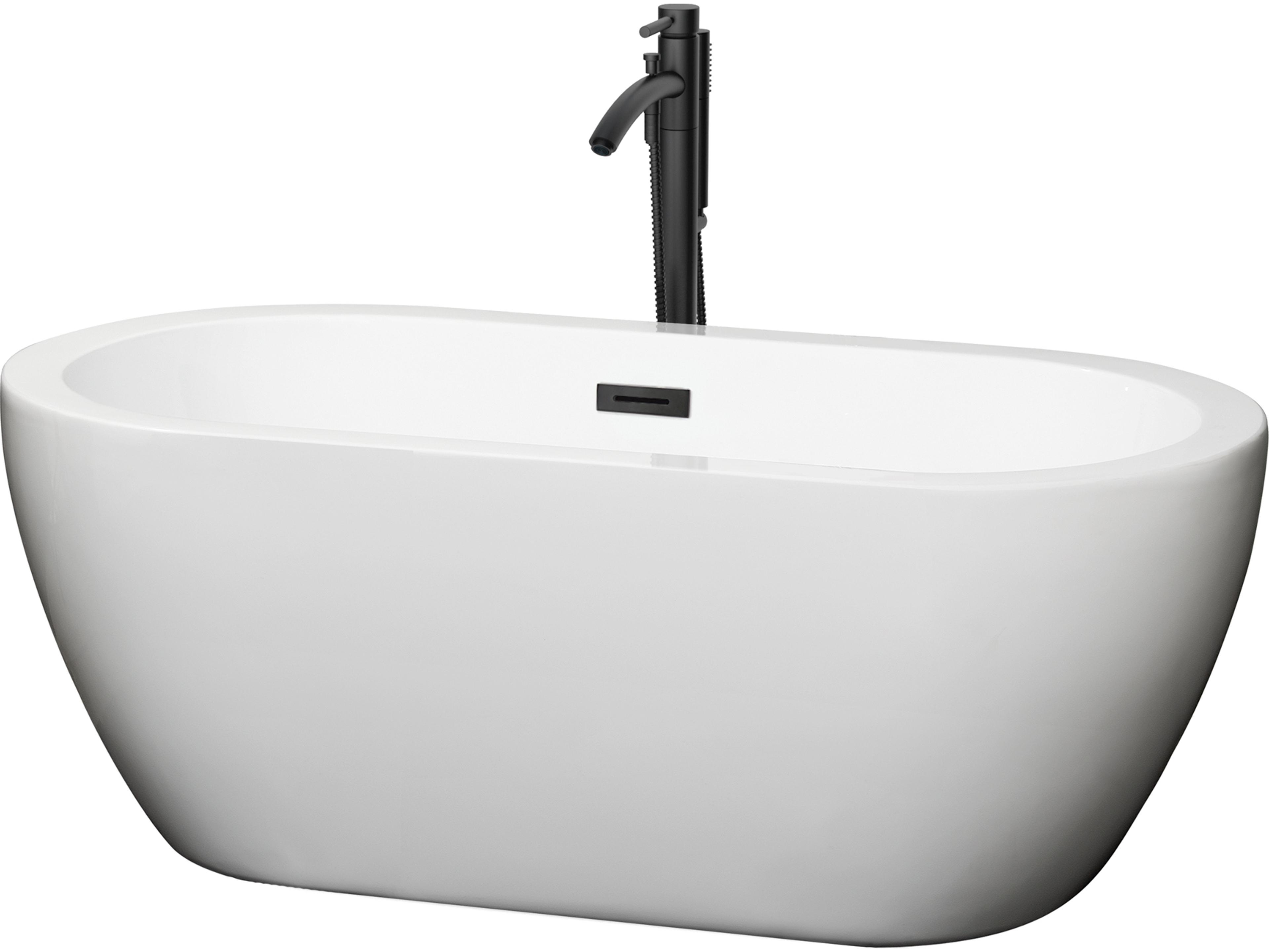 Wyndham Collection Soho White Bathtub with Floor Mounted Faucet, Drain and Overflow Trim