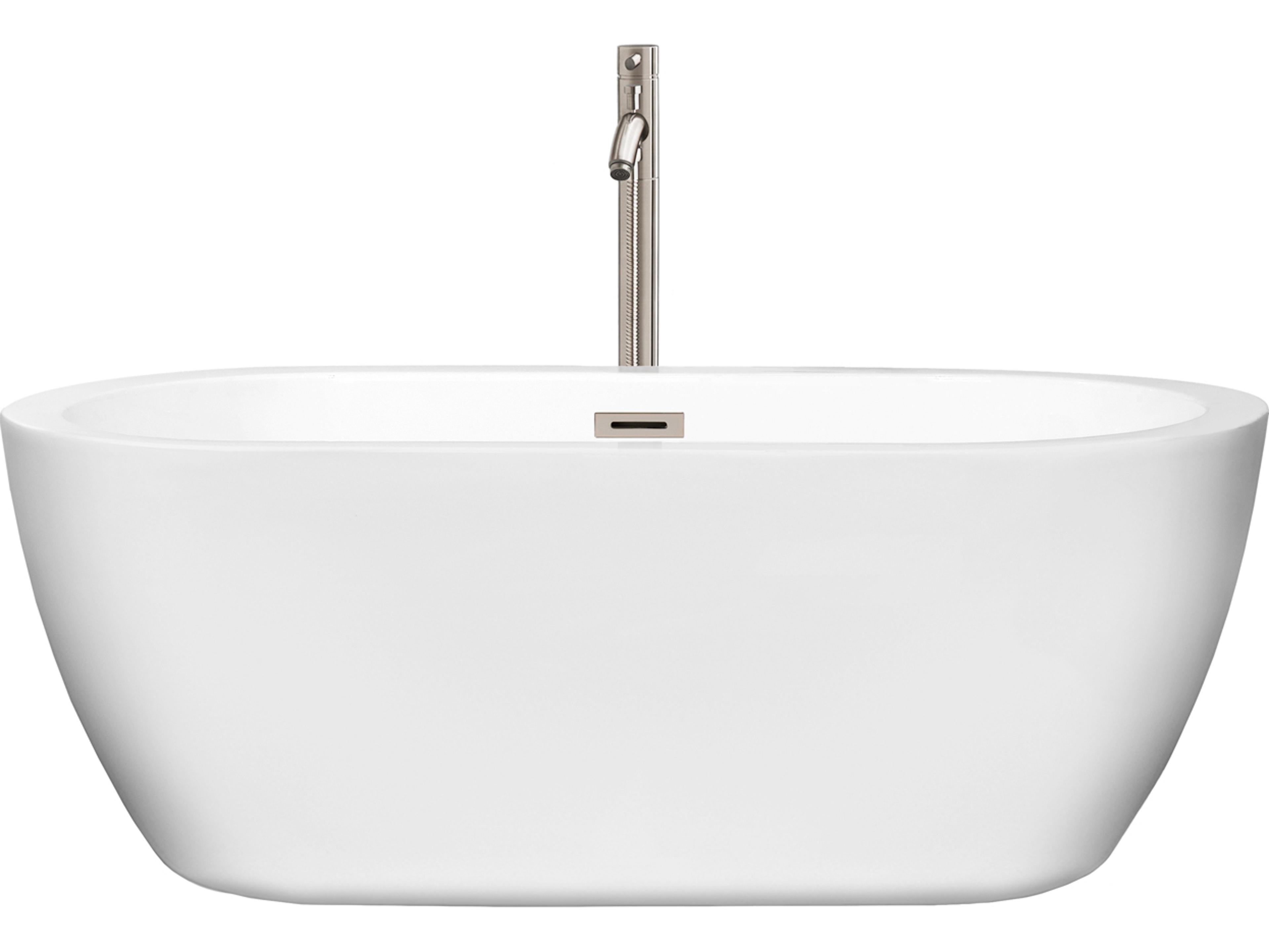 Wyndham Collection Soho White Bathtub with Floor Mounted Faucet, Drain and Overflow Trim