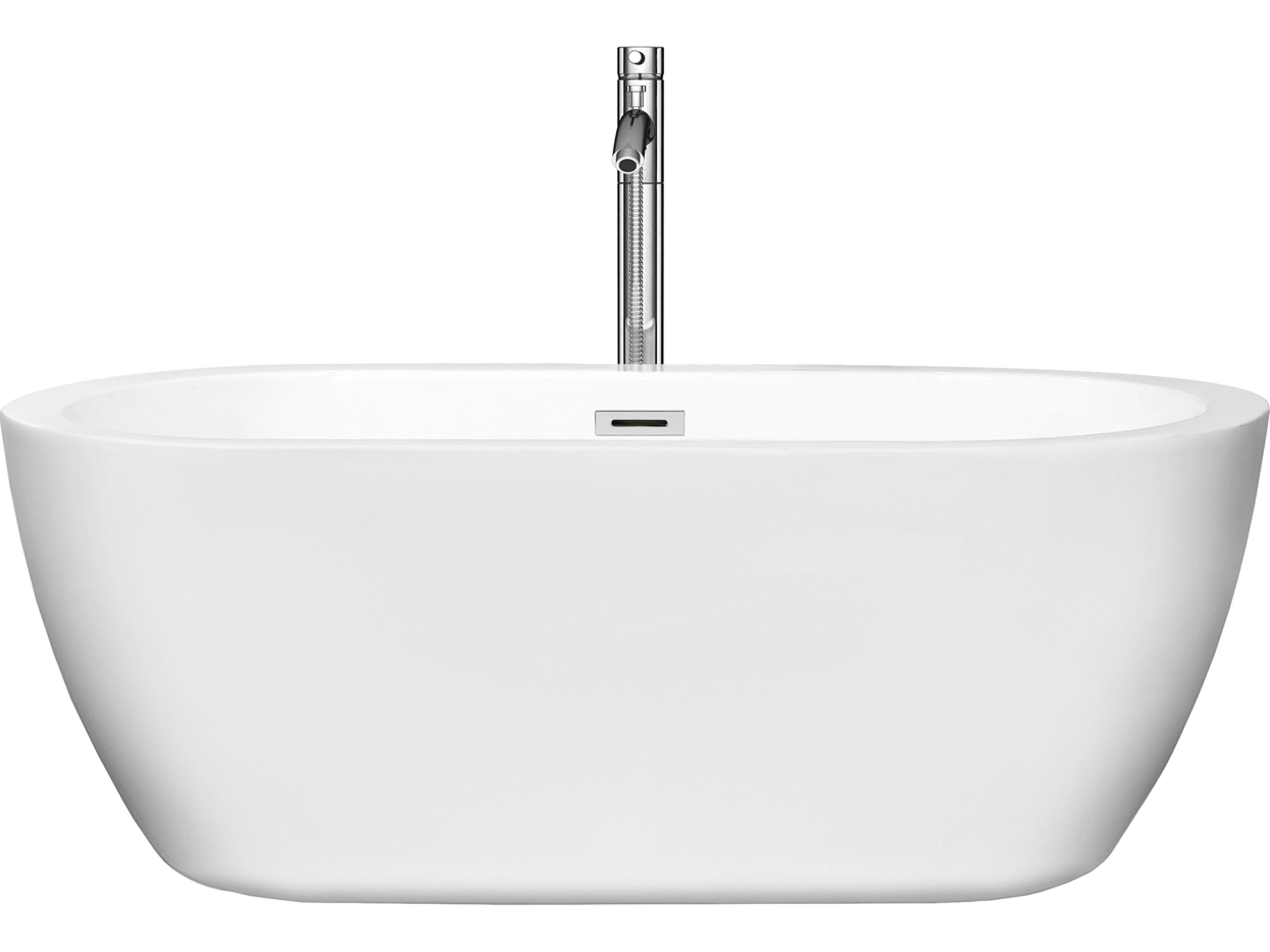 Wyndham Collection Soho White Bathtub with Floor Mounted Faucet, Drain and Overflow Trim