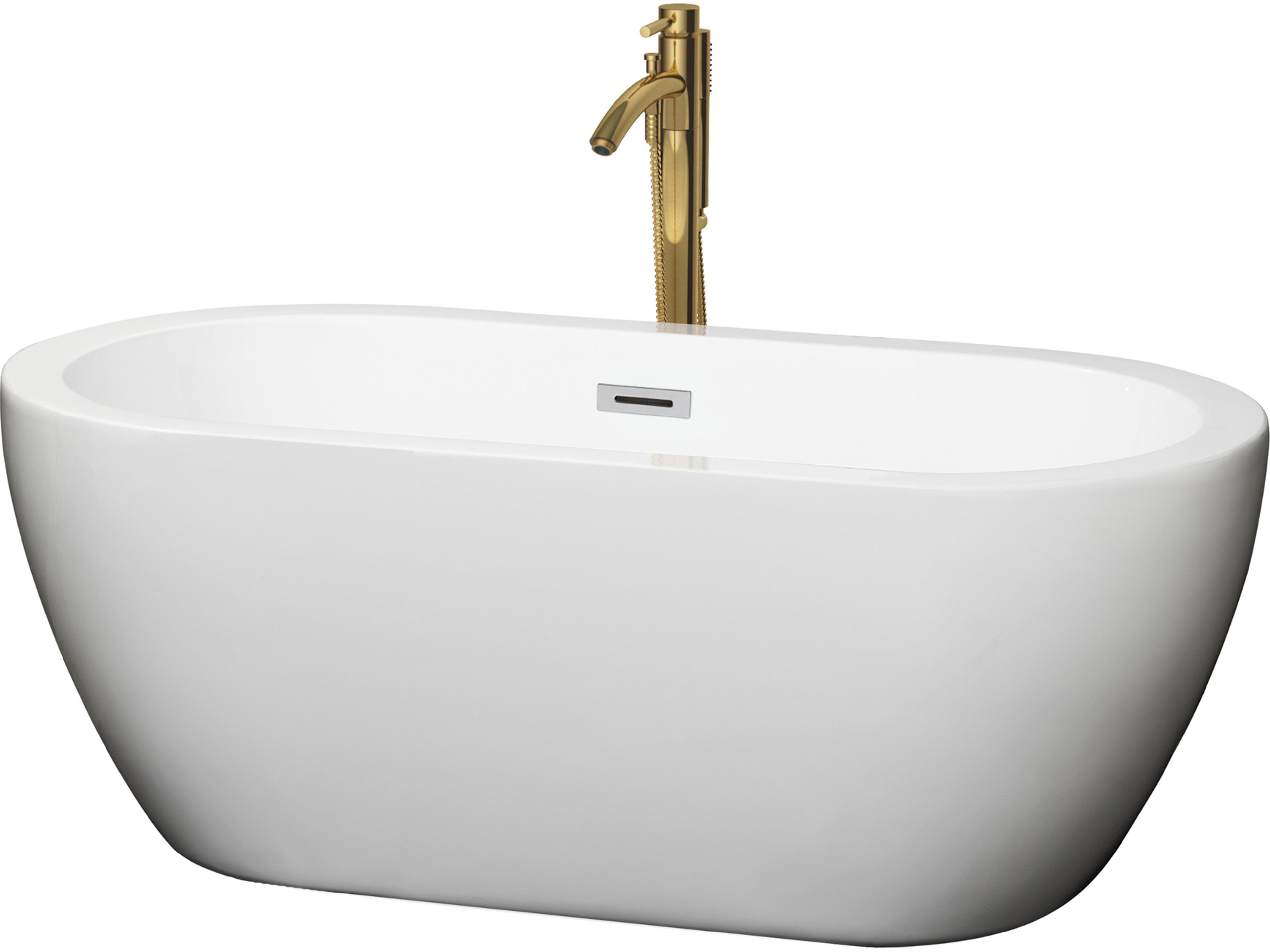 Wyndham Collection Soho White Bathtub with Polished Chrome Trim and Floor Mounted Faucet