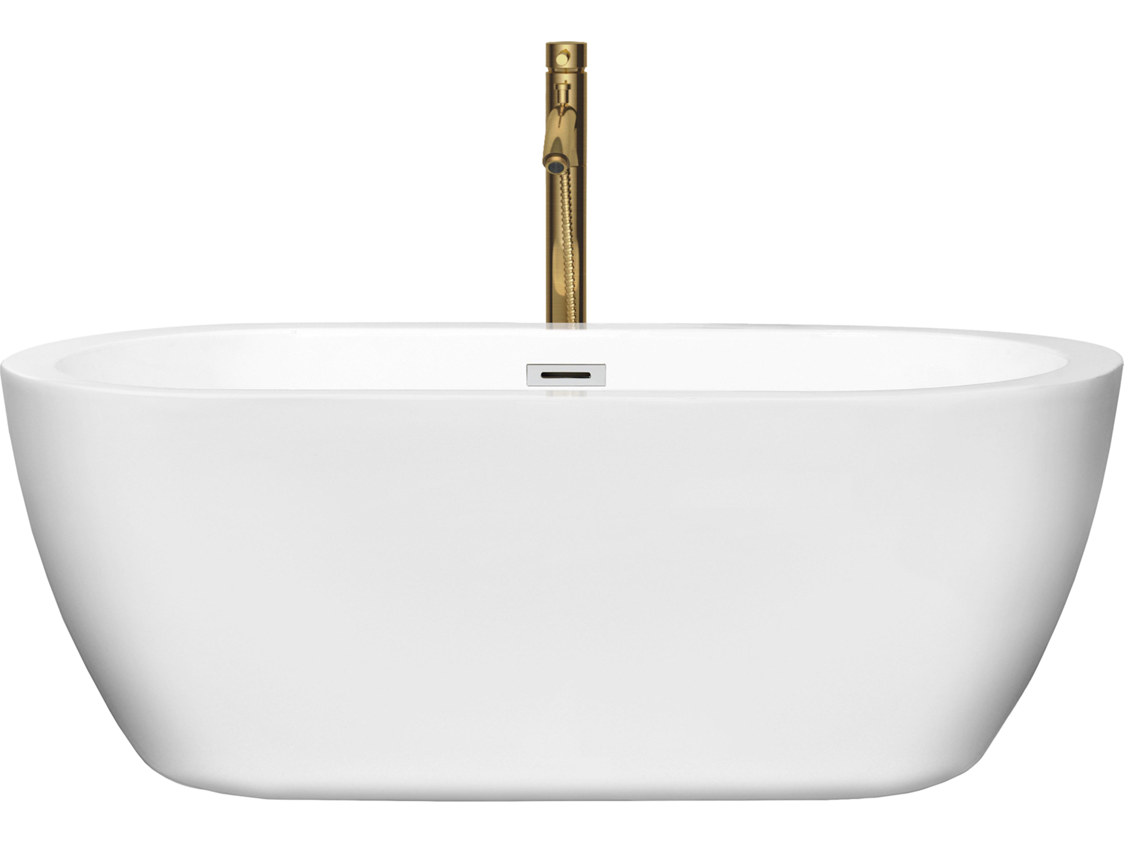 Wyndham Collection Soho White Bathtub with Polished Chrome Trim and Floor Mounted Faucet