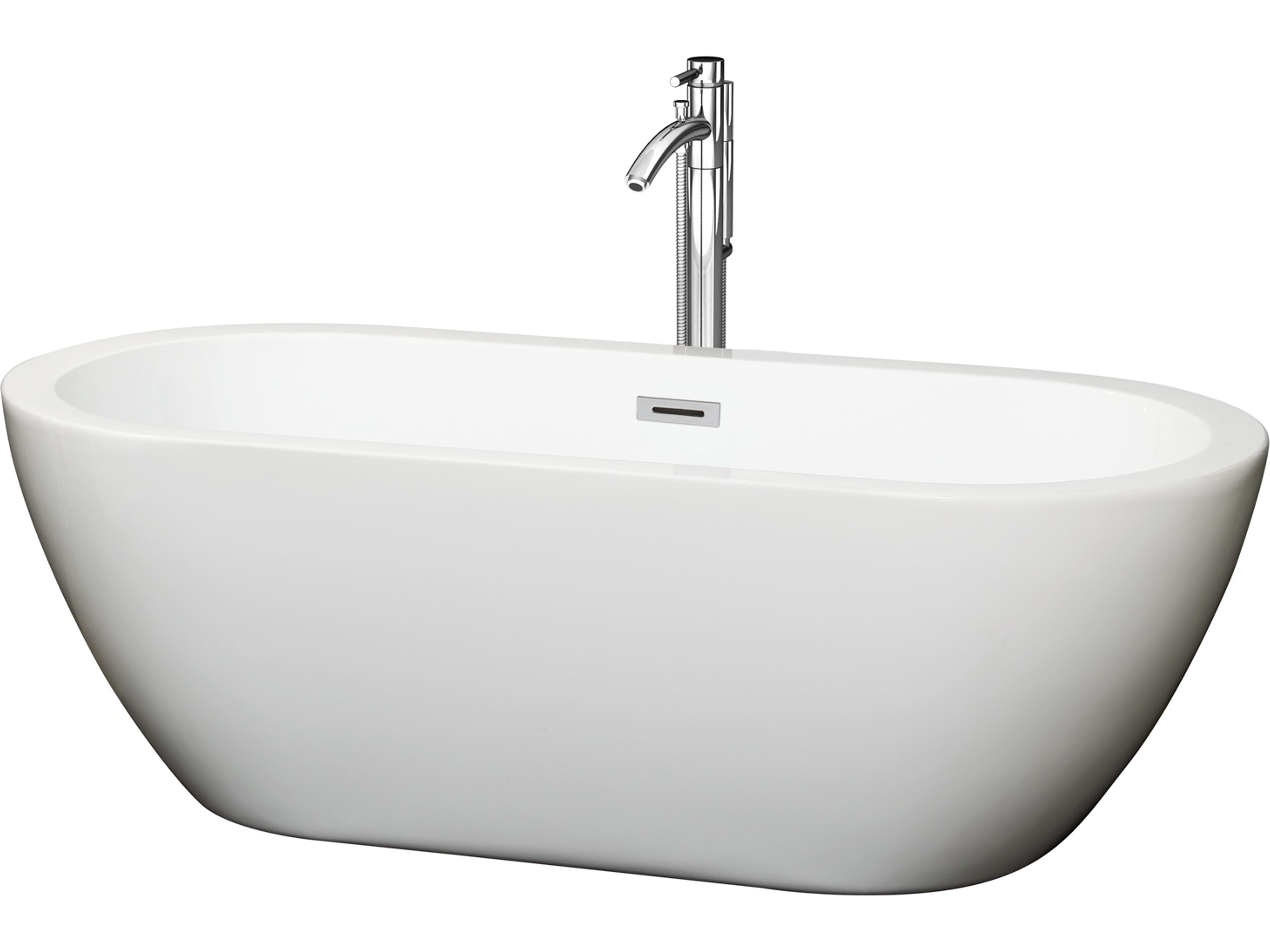 Wyndham Collection Soho White Bathtub with Floor Mounted Faucet, Drain and Overflow Trim