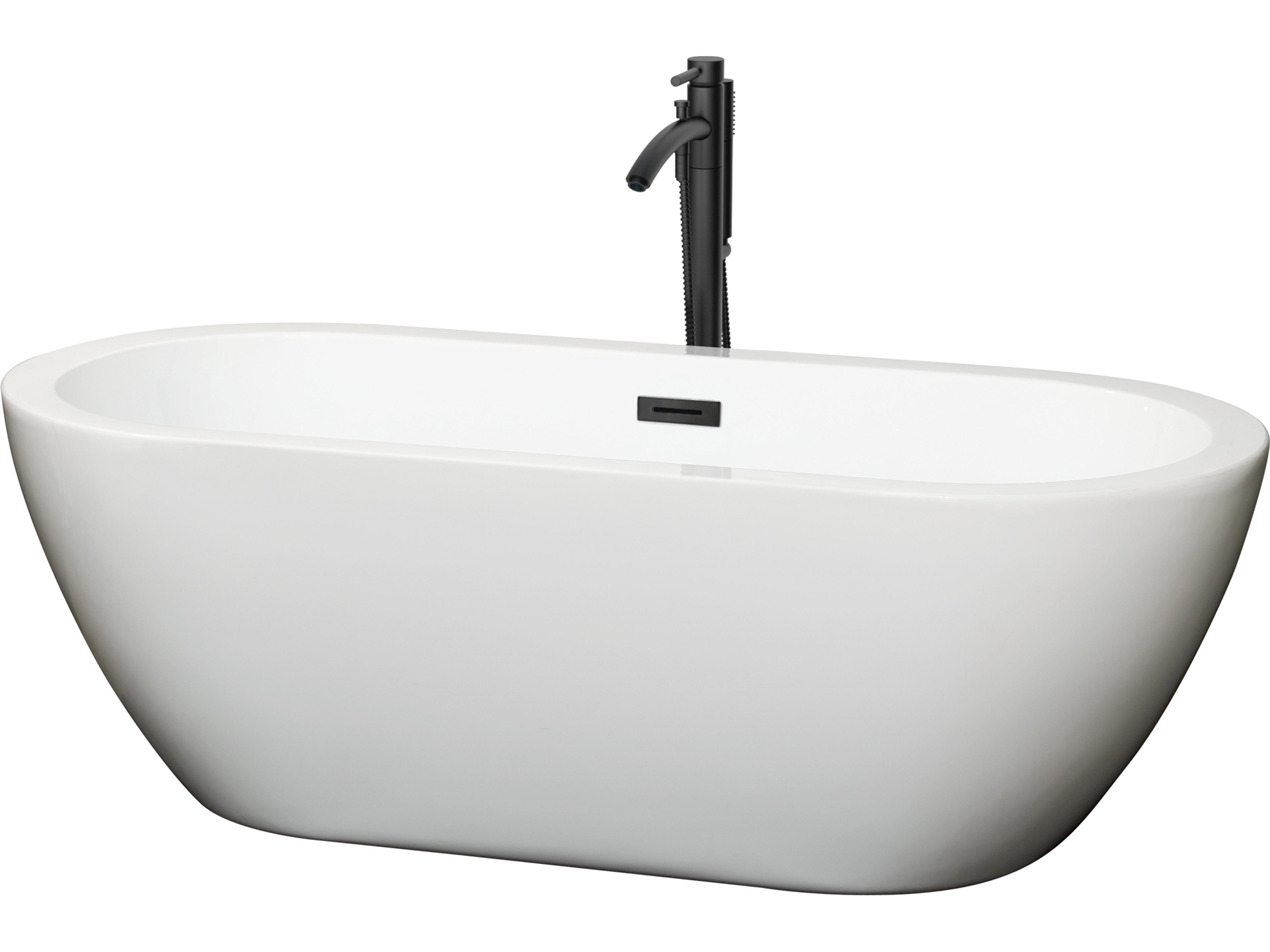 Wyndham Collection Soho White Bathtub with Floor Mounted Faucet, Drain and Overflow Trim