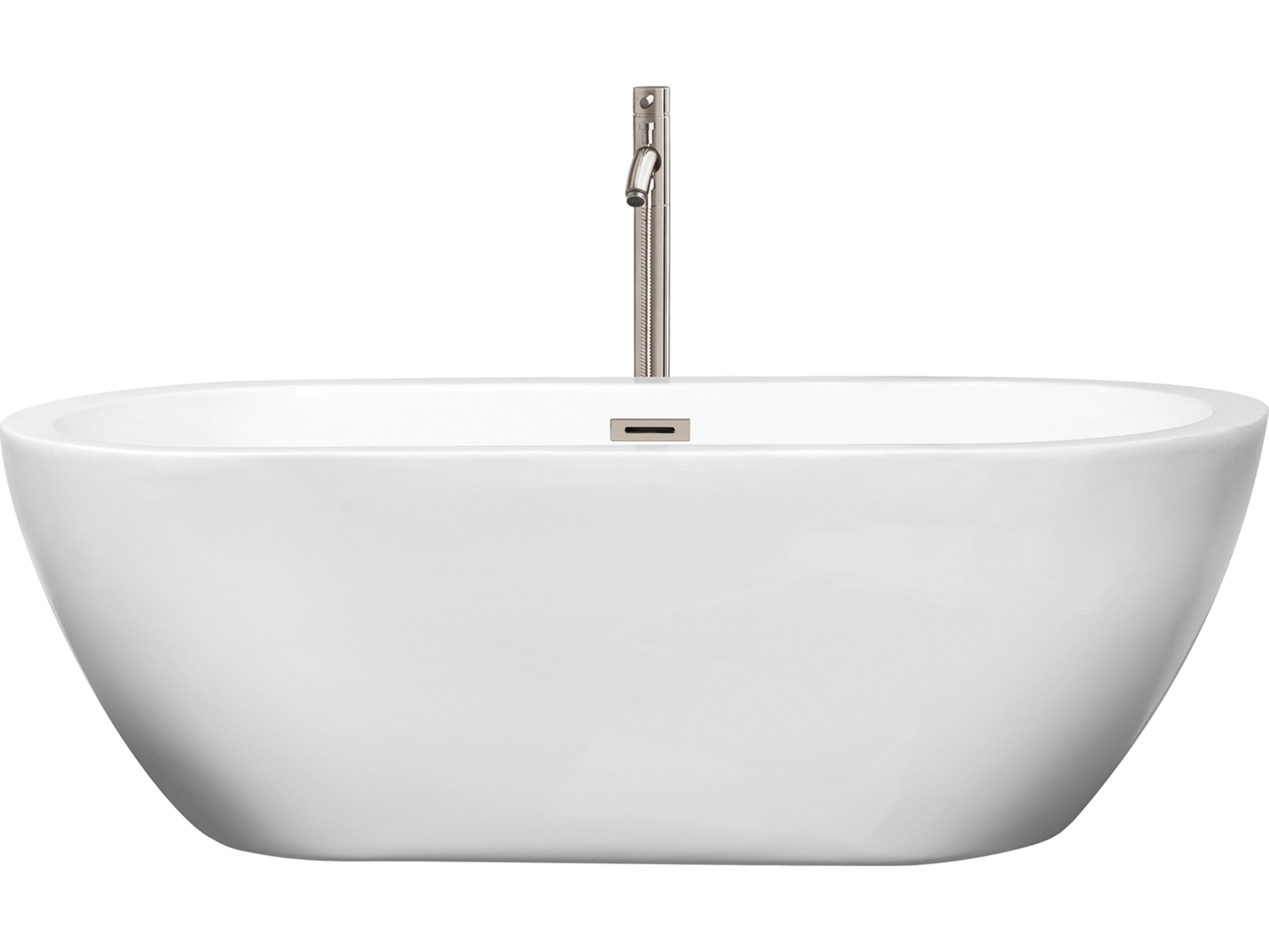 Wyndham Collection Soho White Bathtub with Floor Mounted Faucet, Drain and Overflow Trim