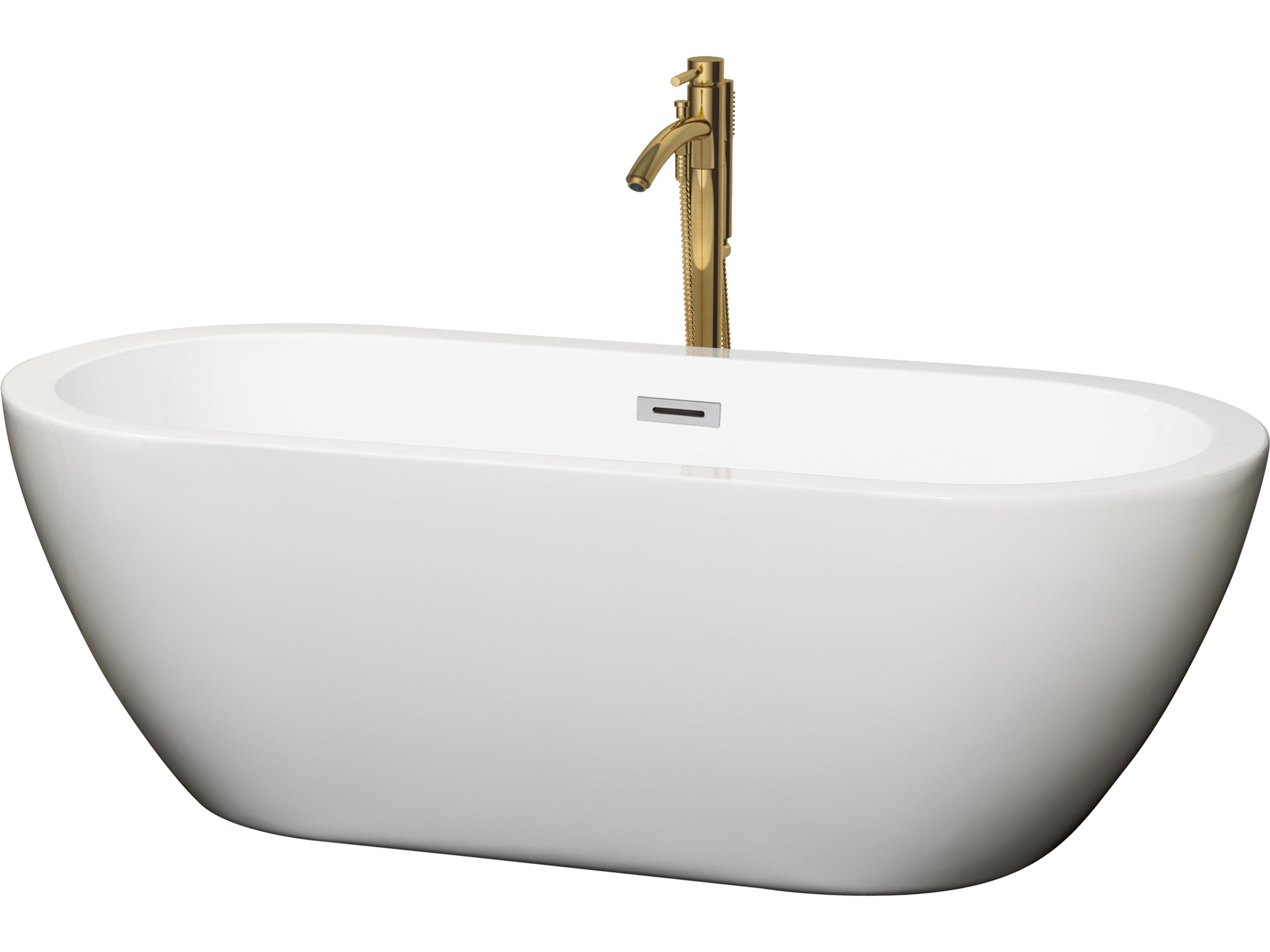 Wyndham Collection Soho White Bathtub with Polished Chrome Trim and Floor Mounted Faucet