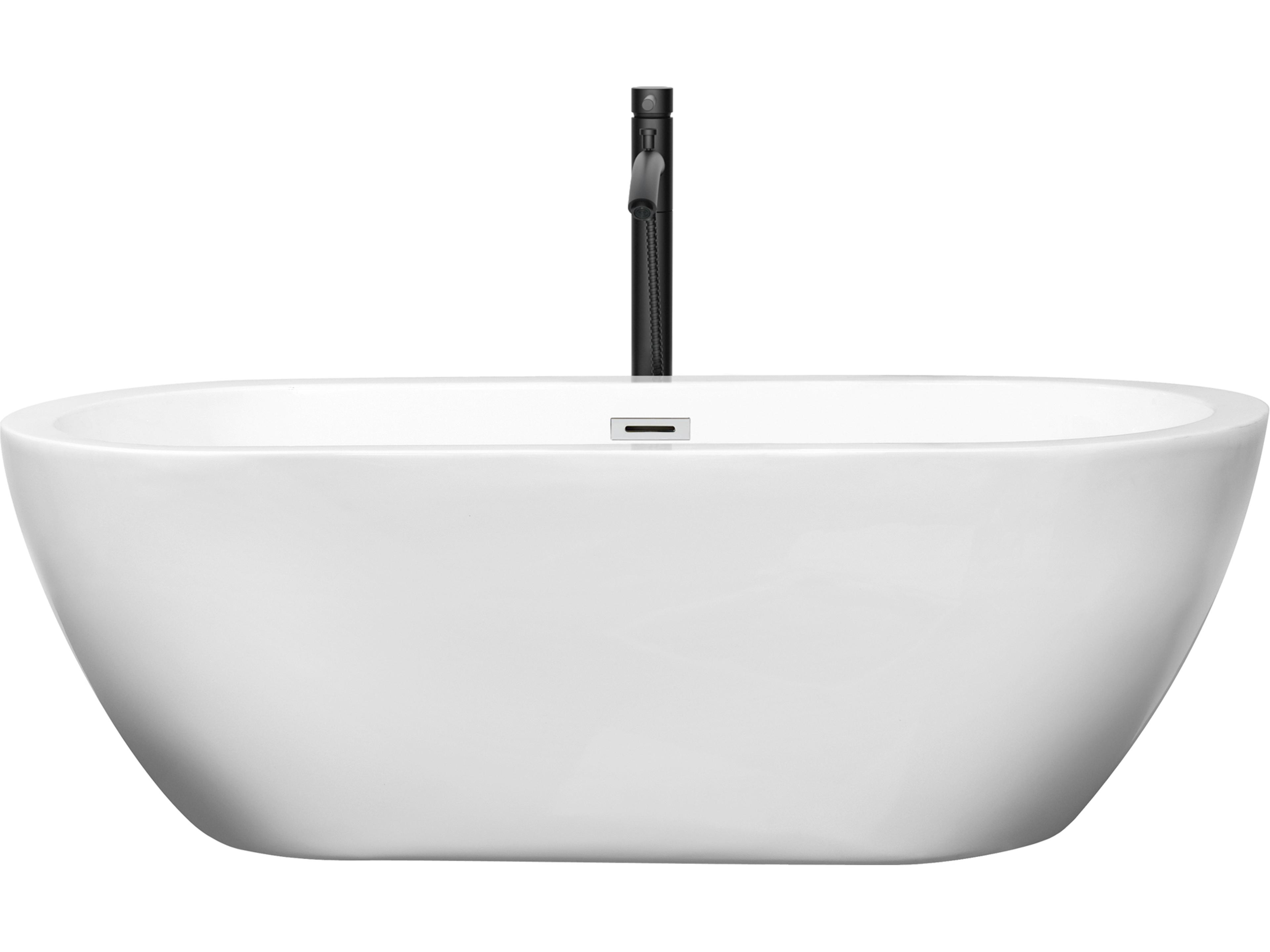 Wyndham Collection Soho White Bathtub with Polished Chrome Trim and Floor Mounted Faucet