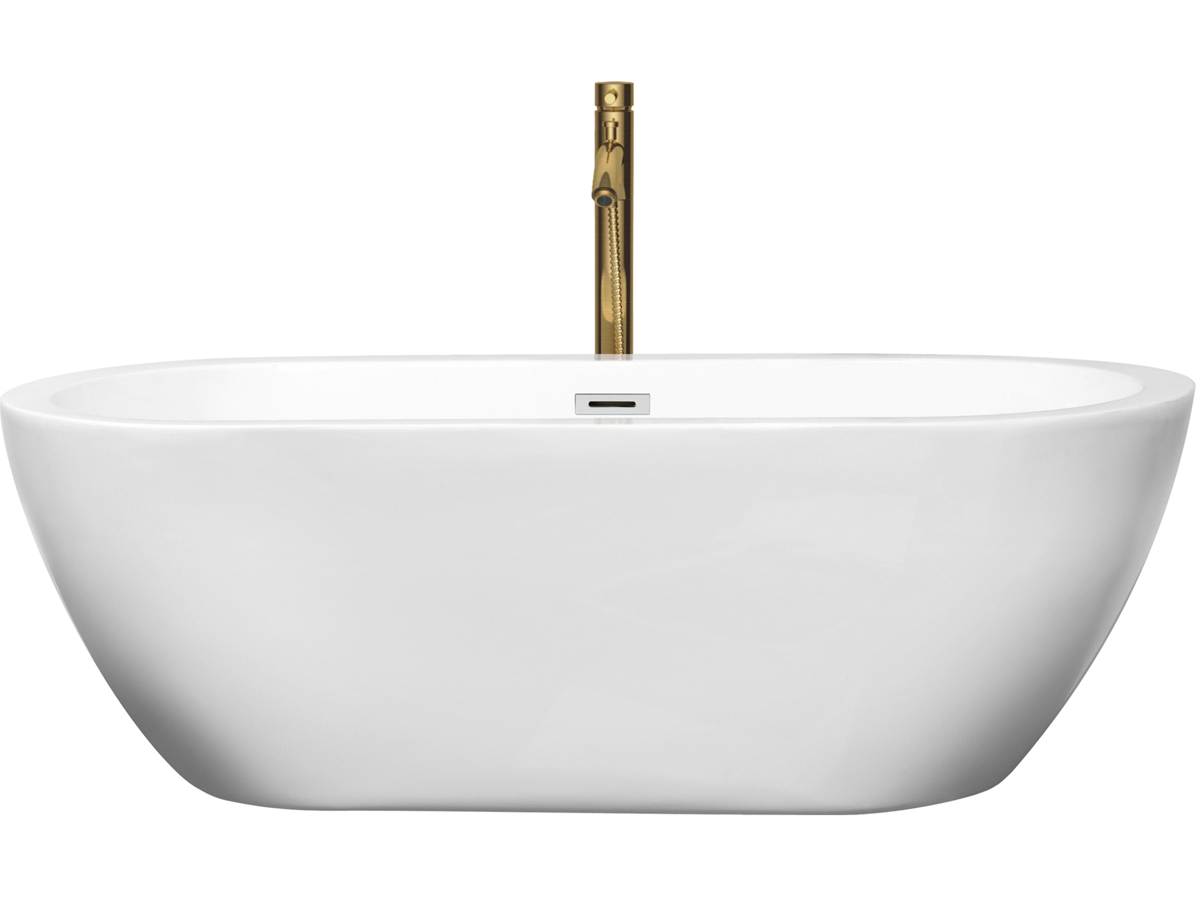 Wyndham Collection Soho White Bathtub with Polished Chrome Trim and Floor Mounted Faucet