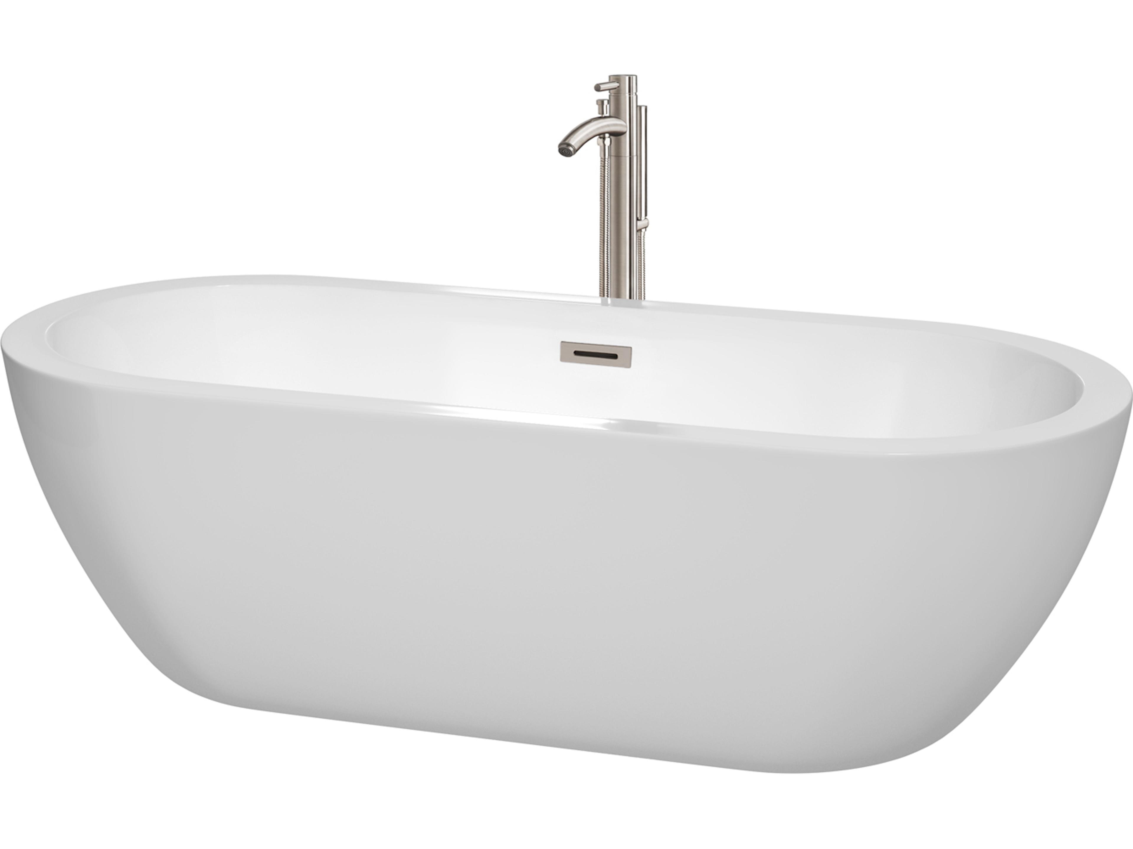 Soho White Bathtub with Floor Mounted Faucet, Drain and Overflow Trim