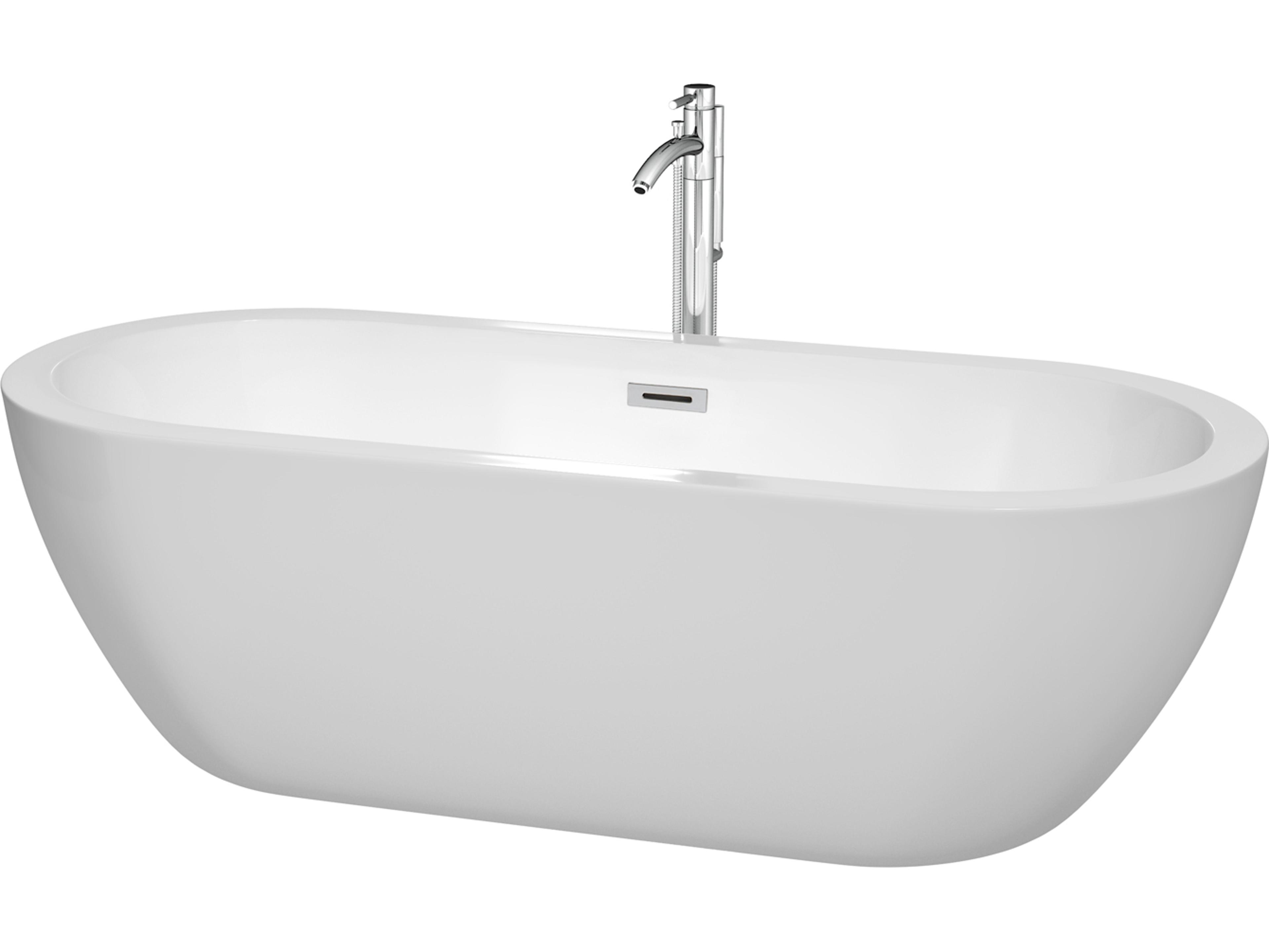 Wyndham Collection Soho White Bathtub with Floor Mounted Faucet, Drain and Overflow Trim