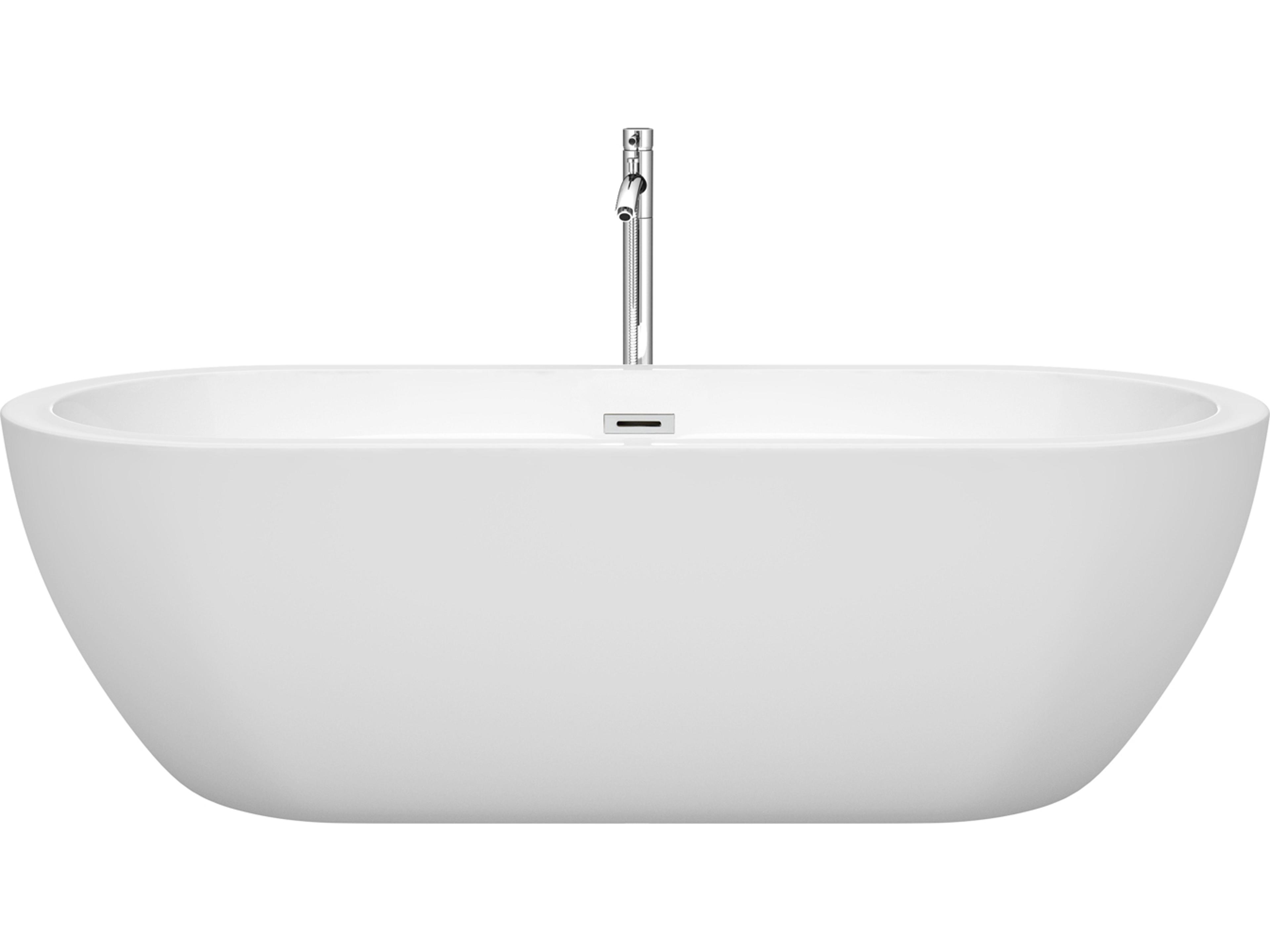 Wyndham Collection Soho White Bathtub with Floor Mounted Faucet, Drain and Overflow Trim