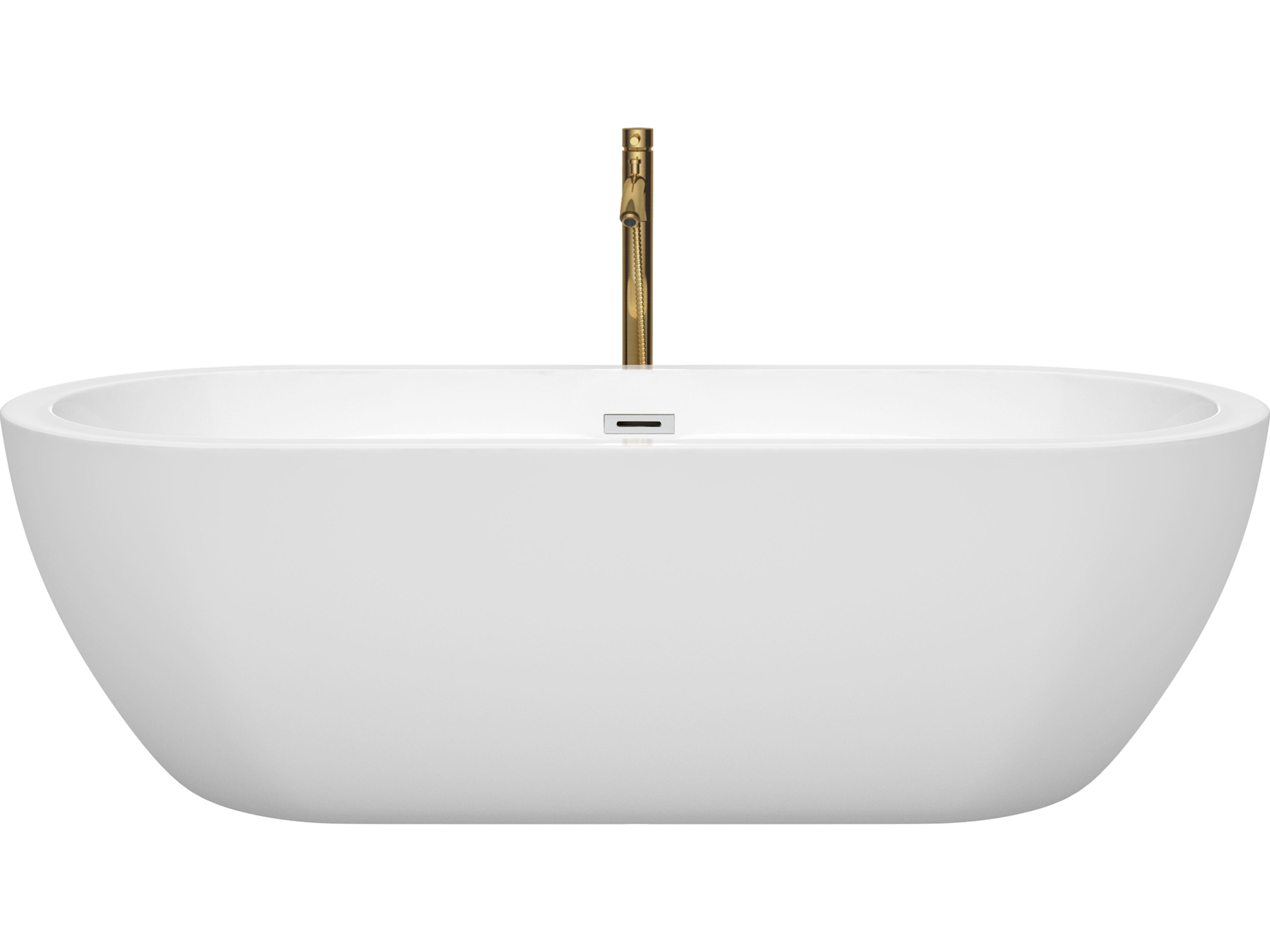 Wyndham Collection Soho White Bathtub with Polished Chrome Trim and Floor Mounted Faucet