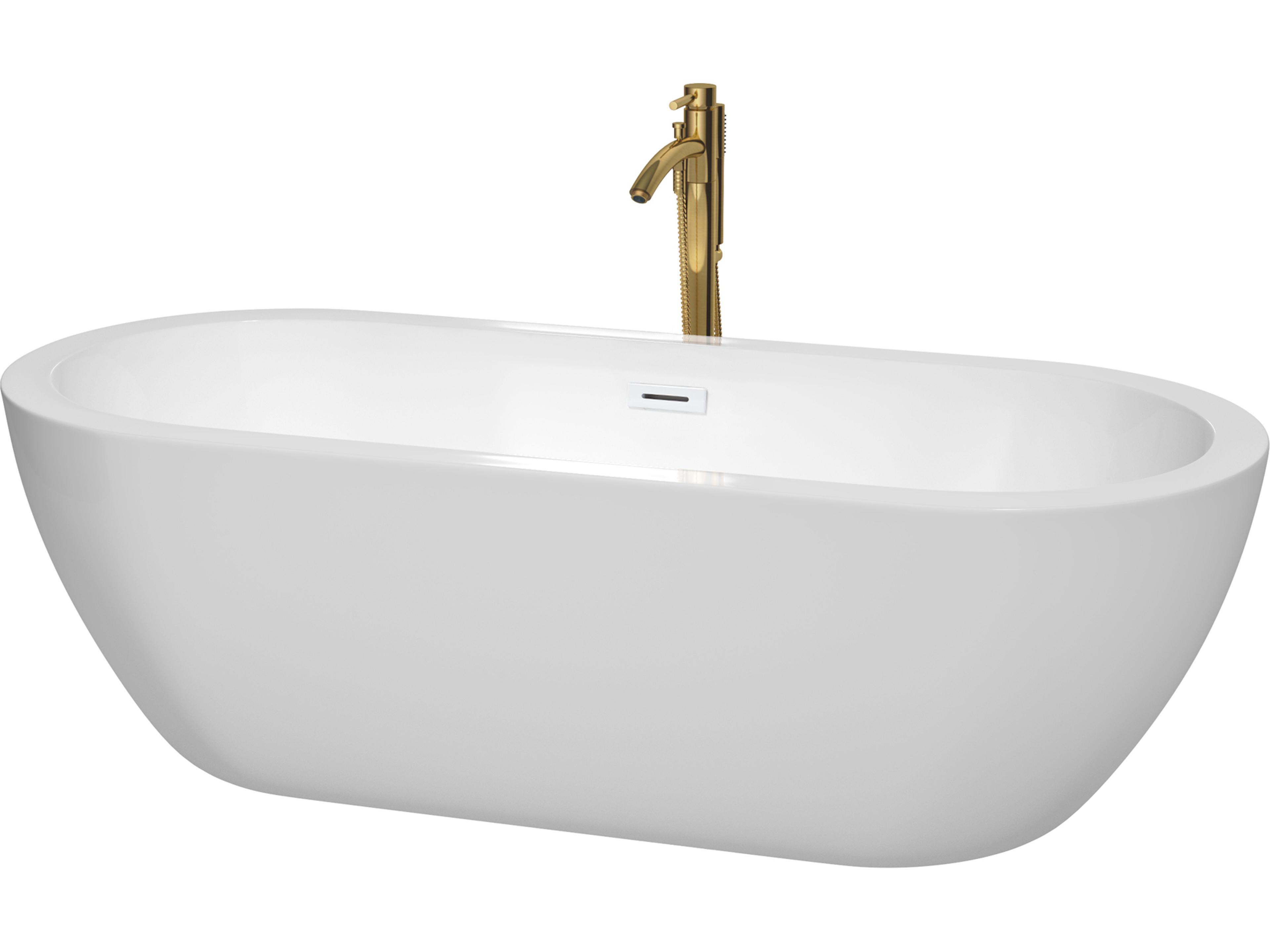 Wyndham Collection Soho White Bathtub with Shiny White Trim and Floor Mounted Faucet