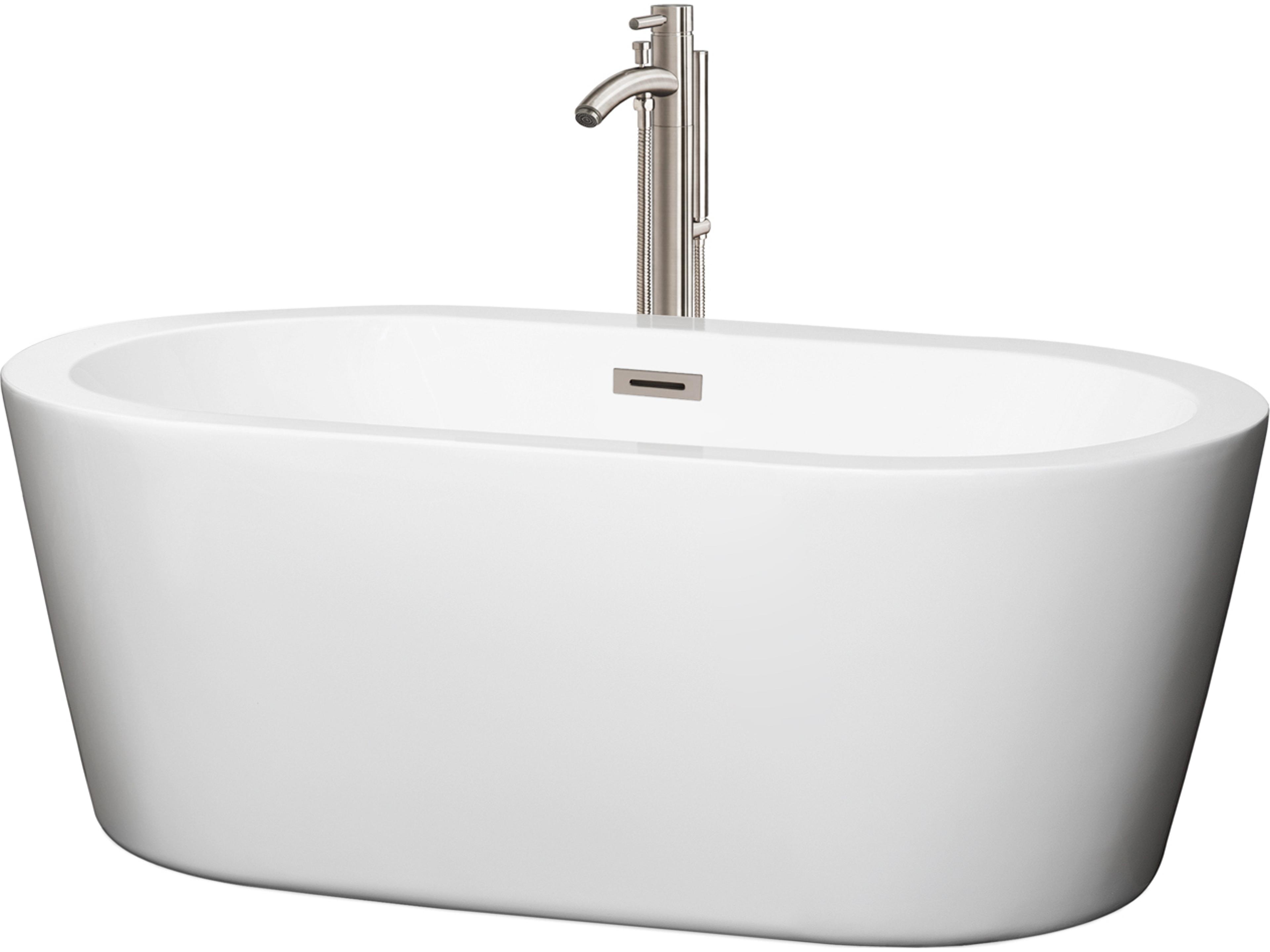 Mermaid White Bathtub with Floor Mounted Faucet, Drain and Overflow Trim