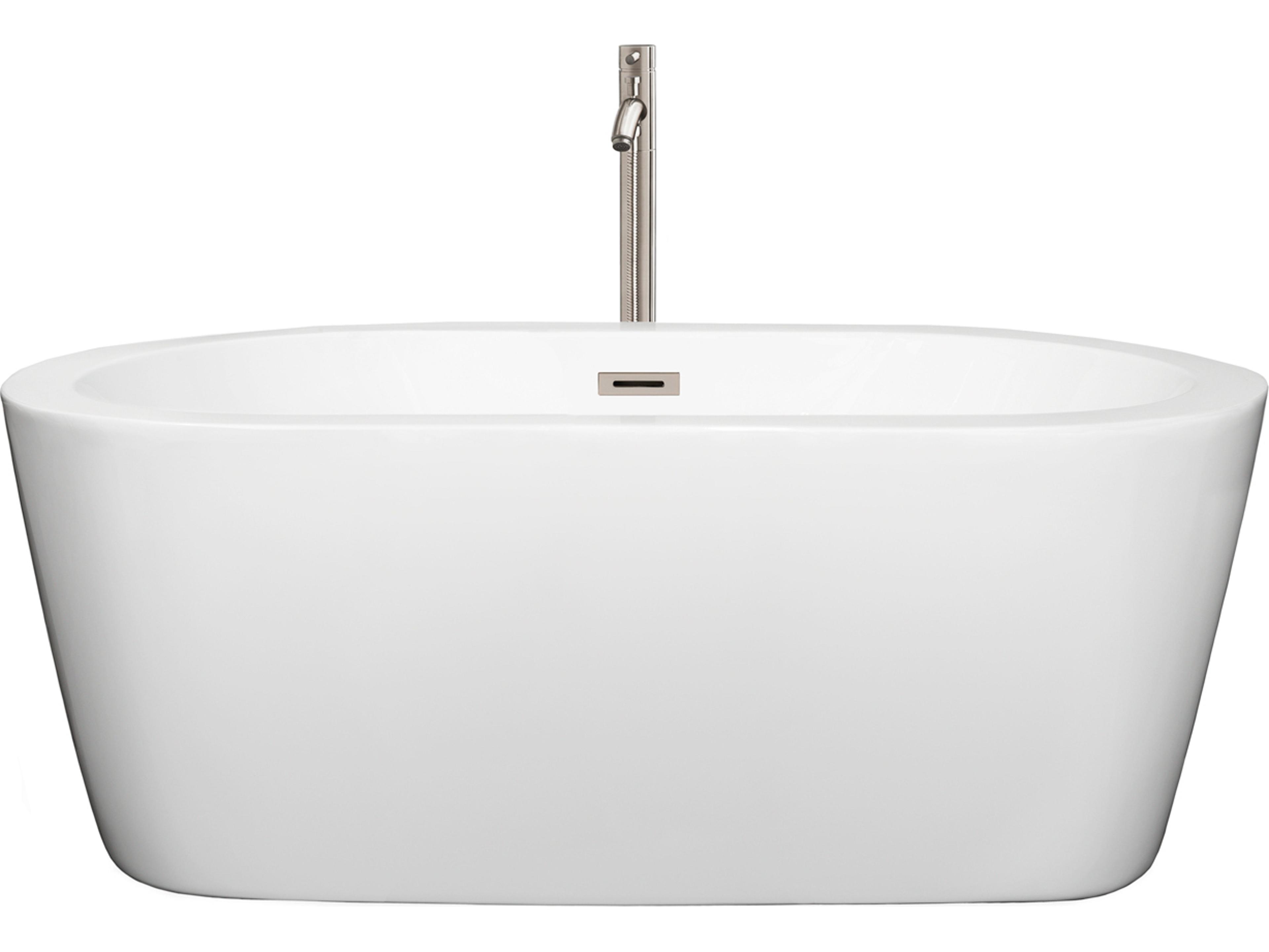 Wyndham Collection Mermaid White Bathtub with Floor Mounted Faucet, Drain and Overflow Trim