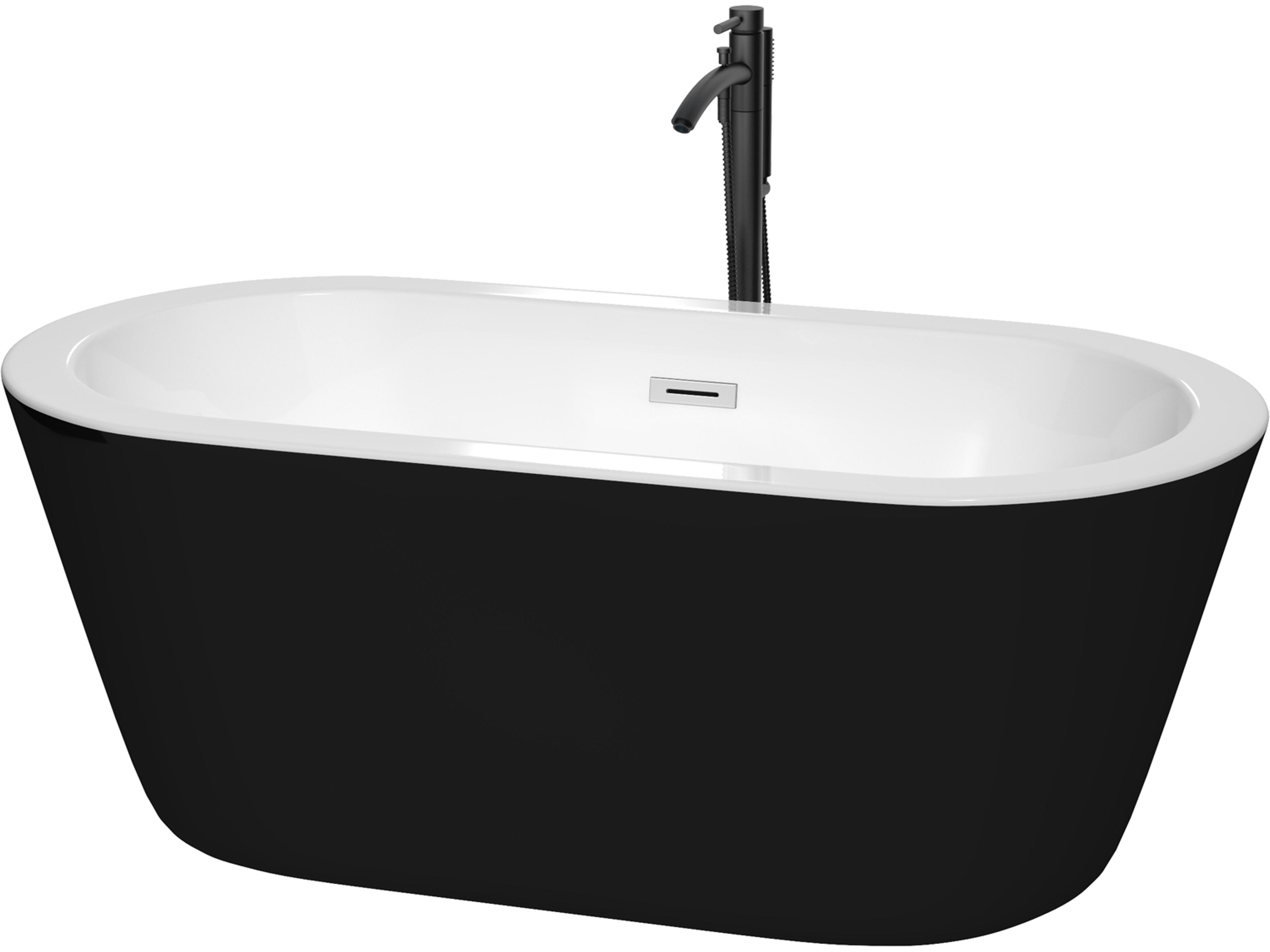 Mermaid Black Bathtub with Polished Chrome Trim and Floor Mounted Faucet