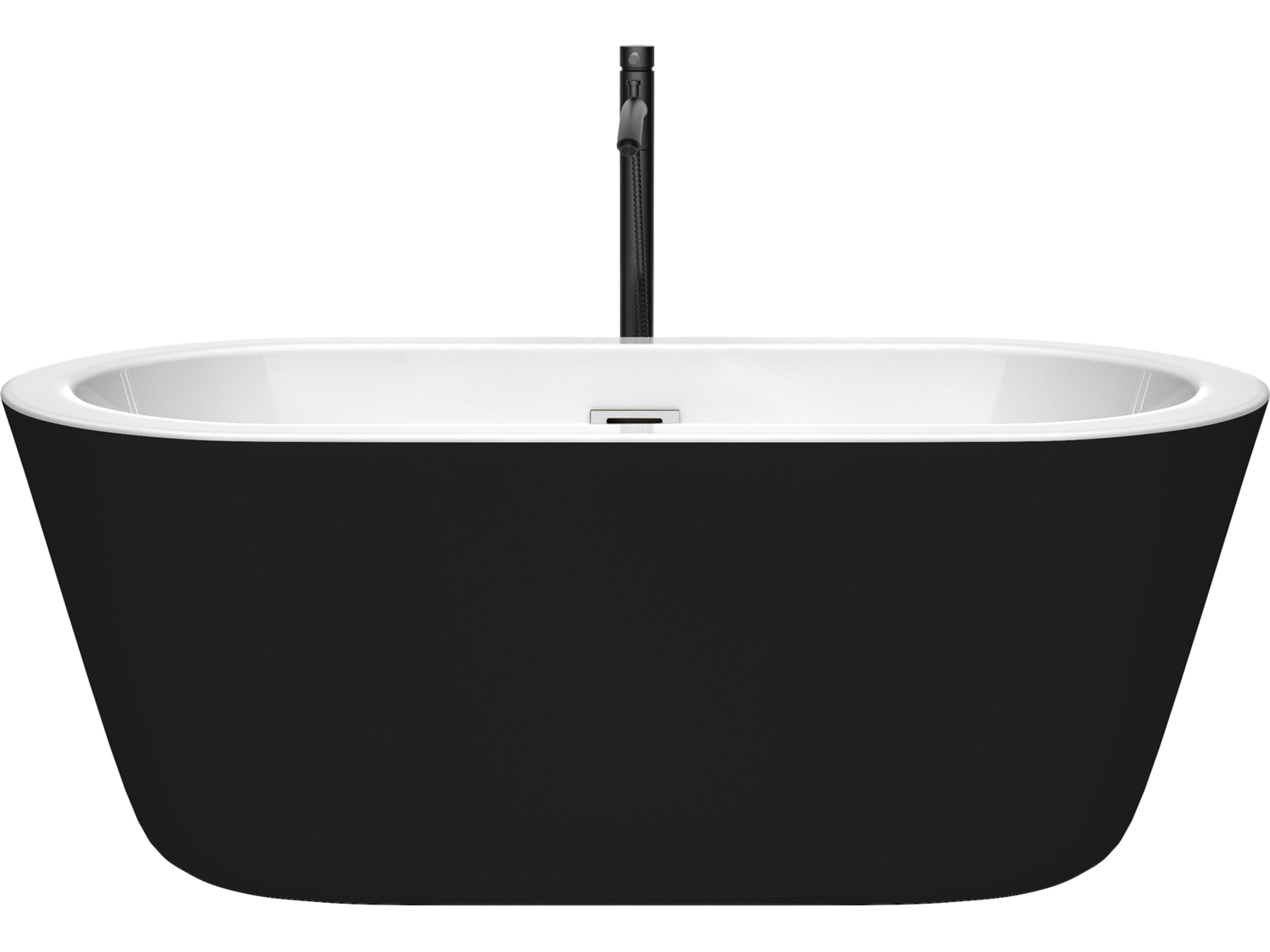 Wyndham Collection Mermaid Black Bathtub with Polished Chrome Trim and Floor Mounted Faucet