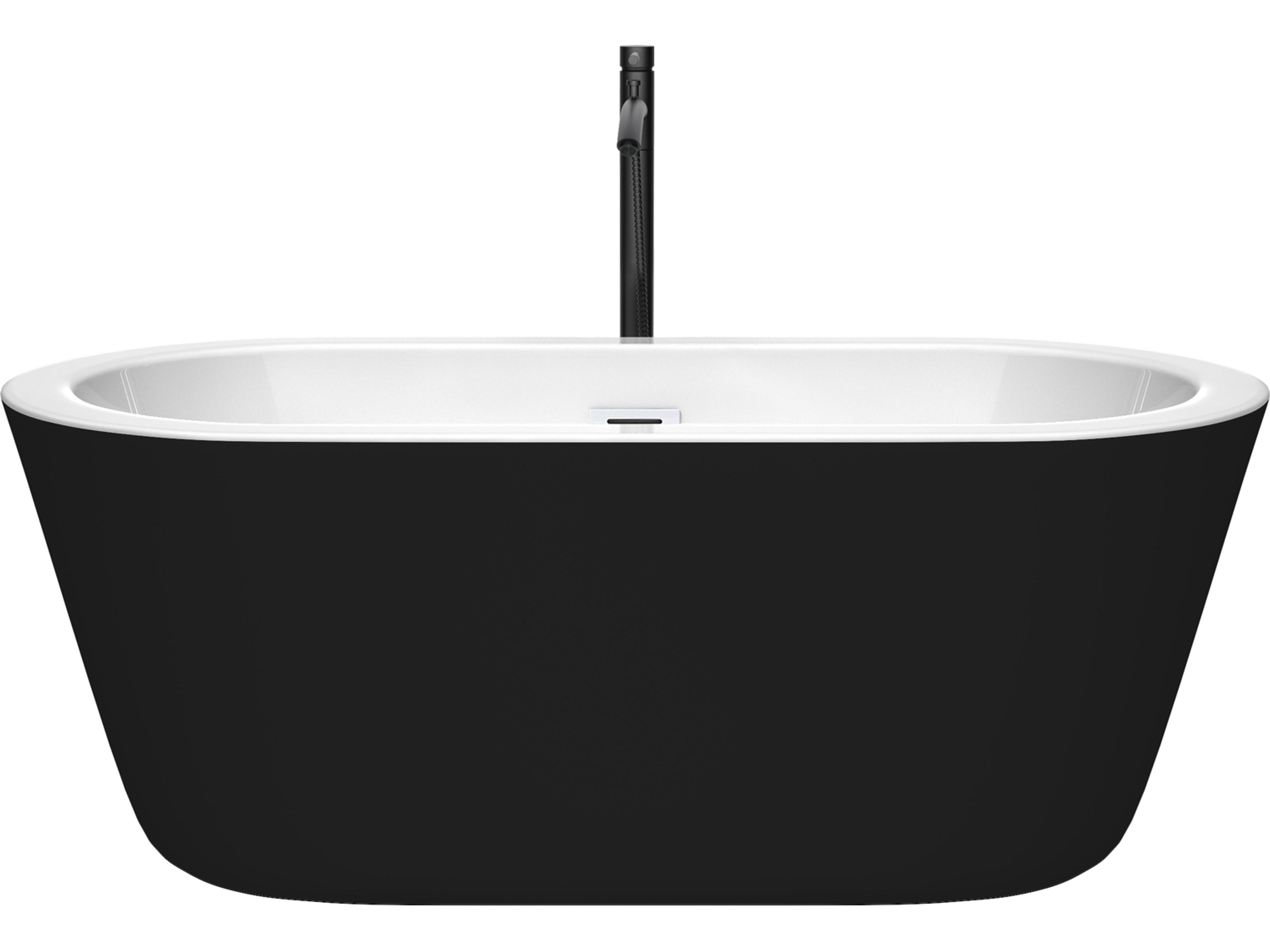 Wyndham Collection Mermaid Black Bathtub with Shiny White Trim and Floor Mounted Faucet