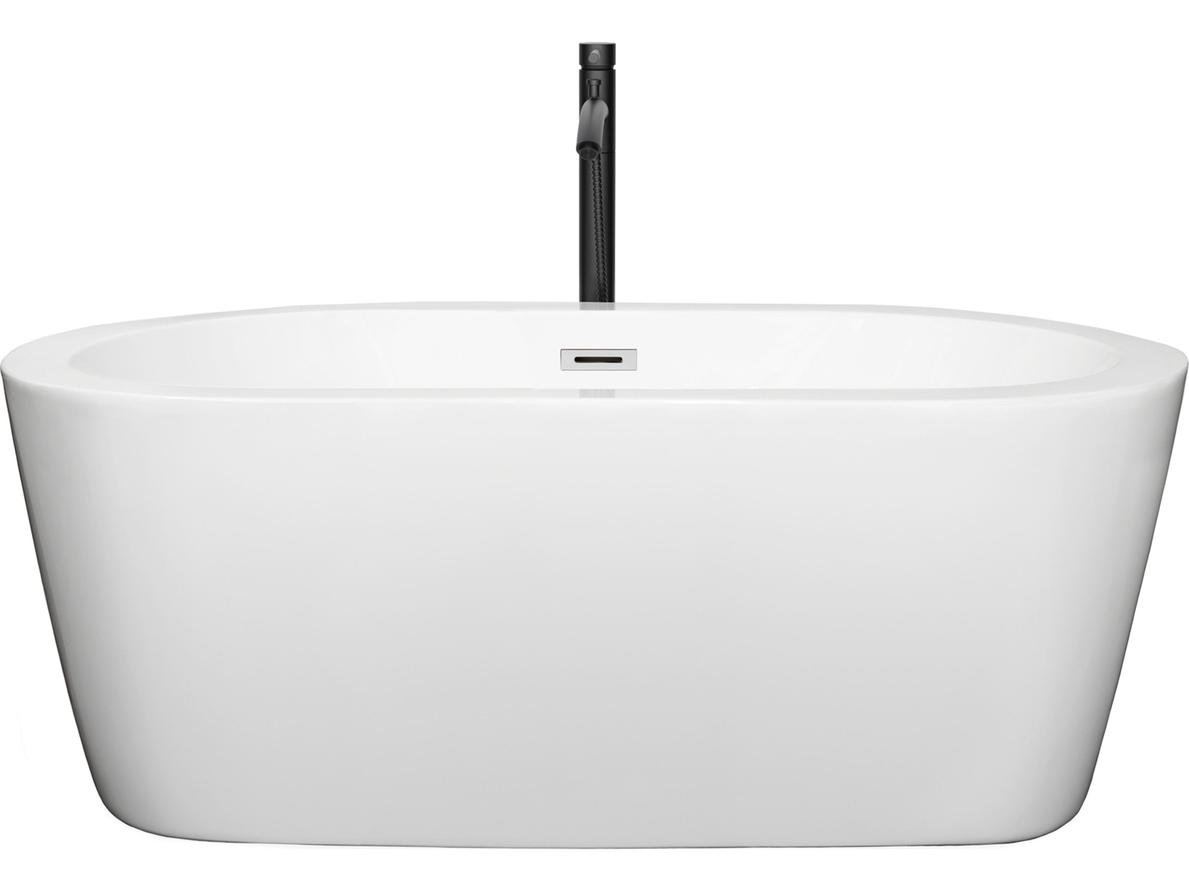 Wyndham Collection Mermaid White Bathtub with Polished Chrome Trim and Floor Mounted Faucet