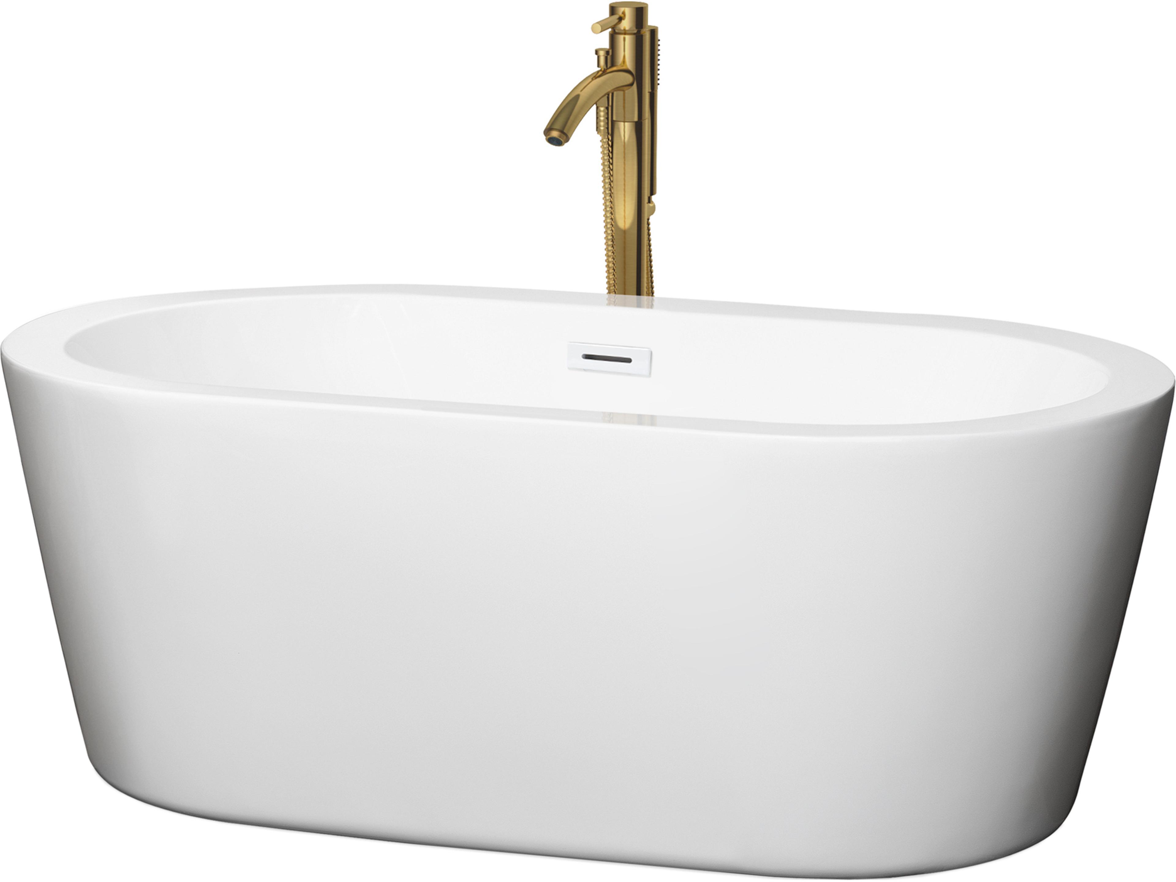 Wyndham Collection Mermaid White Bathtub with Shiny White Trim and Floor Mounted Faucet