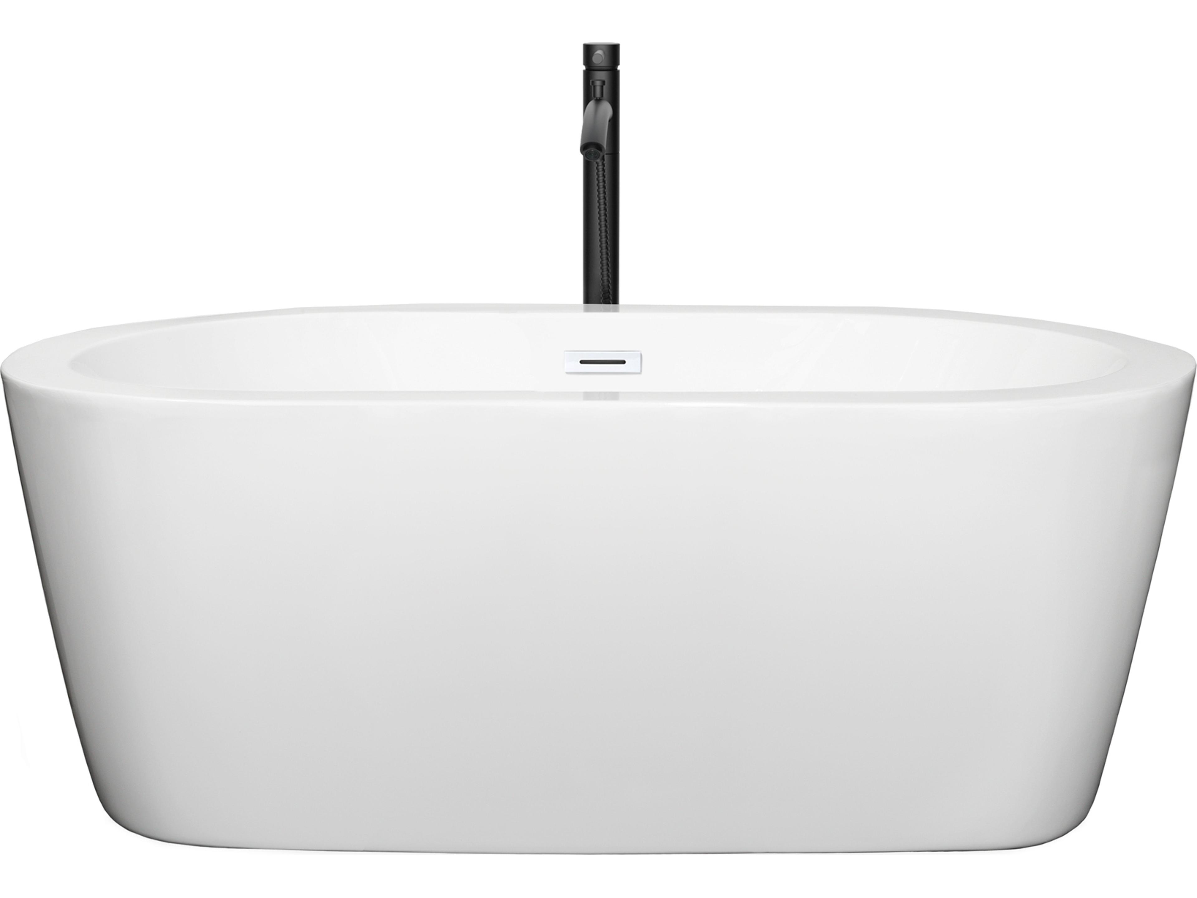 Wyndham Collection Mermaid White Bathtub with Shiny White Trim and Floor Mounted Faucet