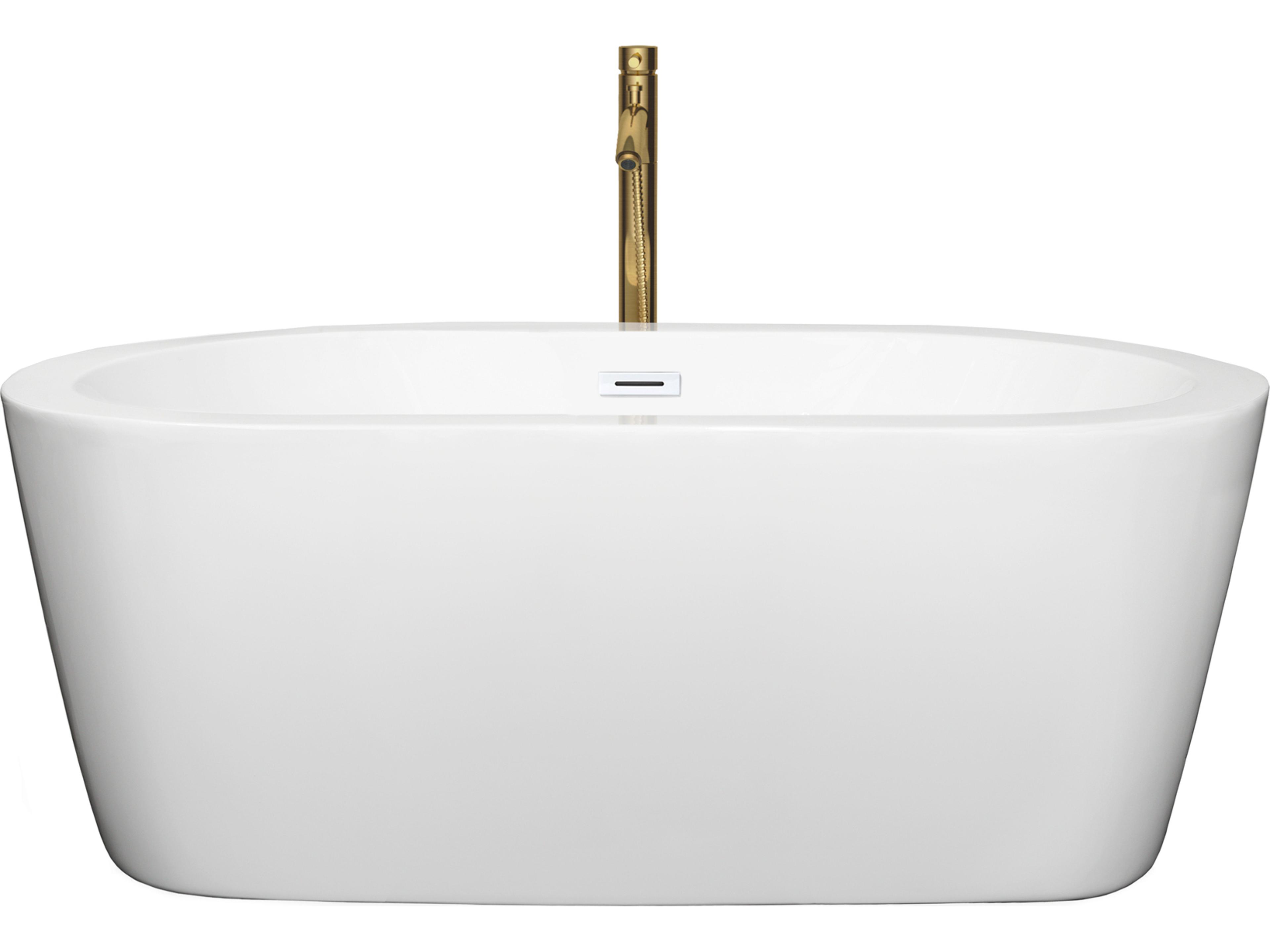 Wyndham Collection Mermaid White Bathtub with Shiny White Trim and Floor Mounted Faucet