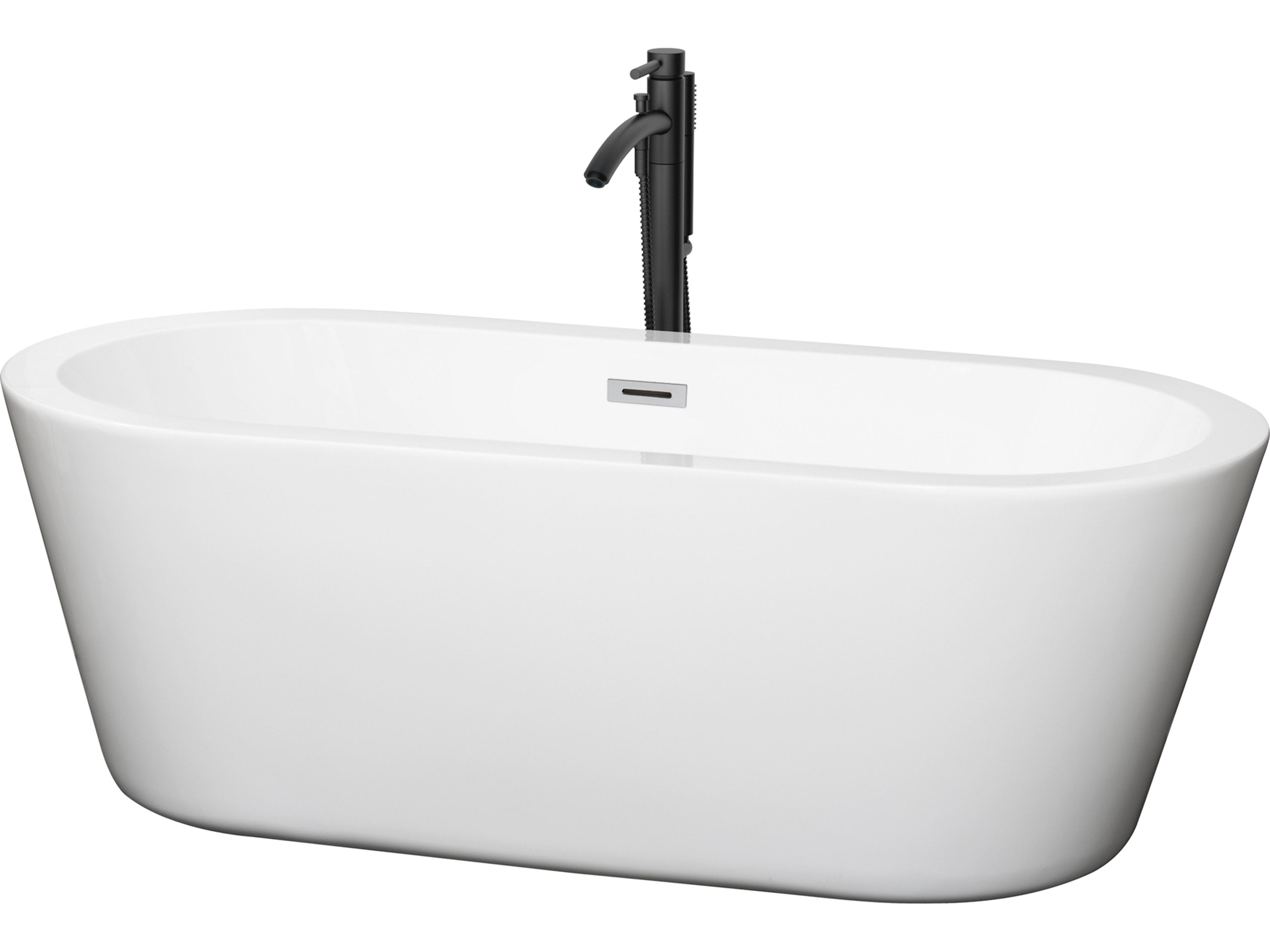 Mermaid White Bathtub with Polished Chrome Trim and Floor Mounted Faucet
