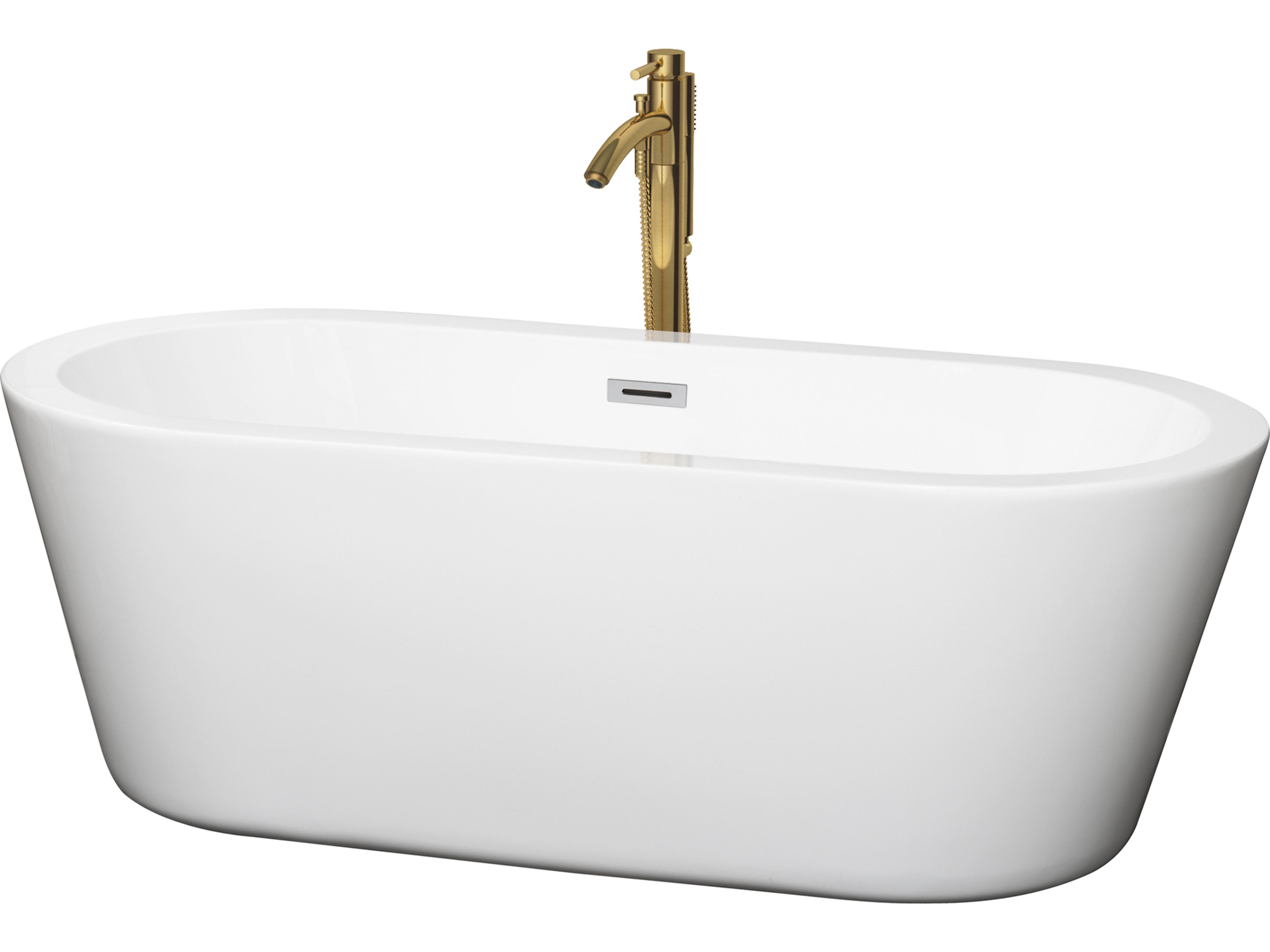 Wyndham Collection Mermaid White Bathtub with Polished Chrome Trim and Floor Mounted Faucet