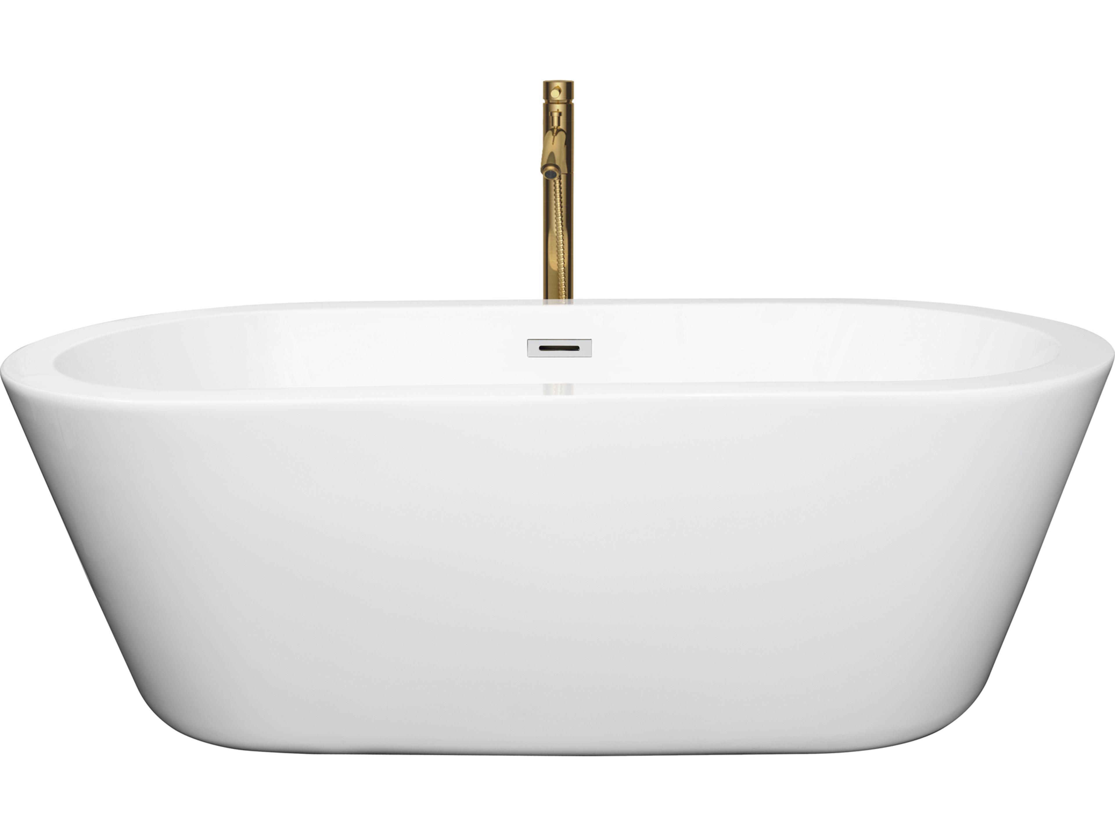 Wyndham Collection Mermaid White Bathtub with Polished Chrome Trim and Floor Mounted Faucet