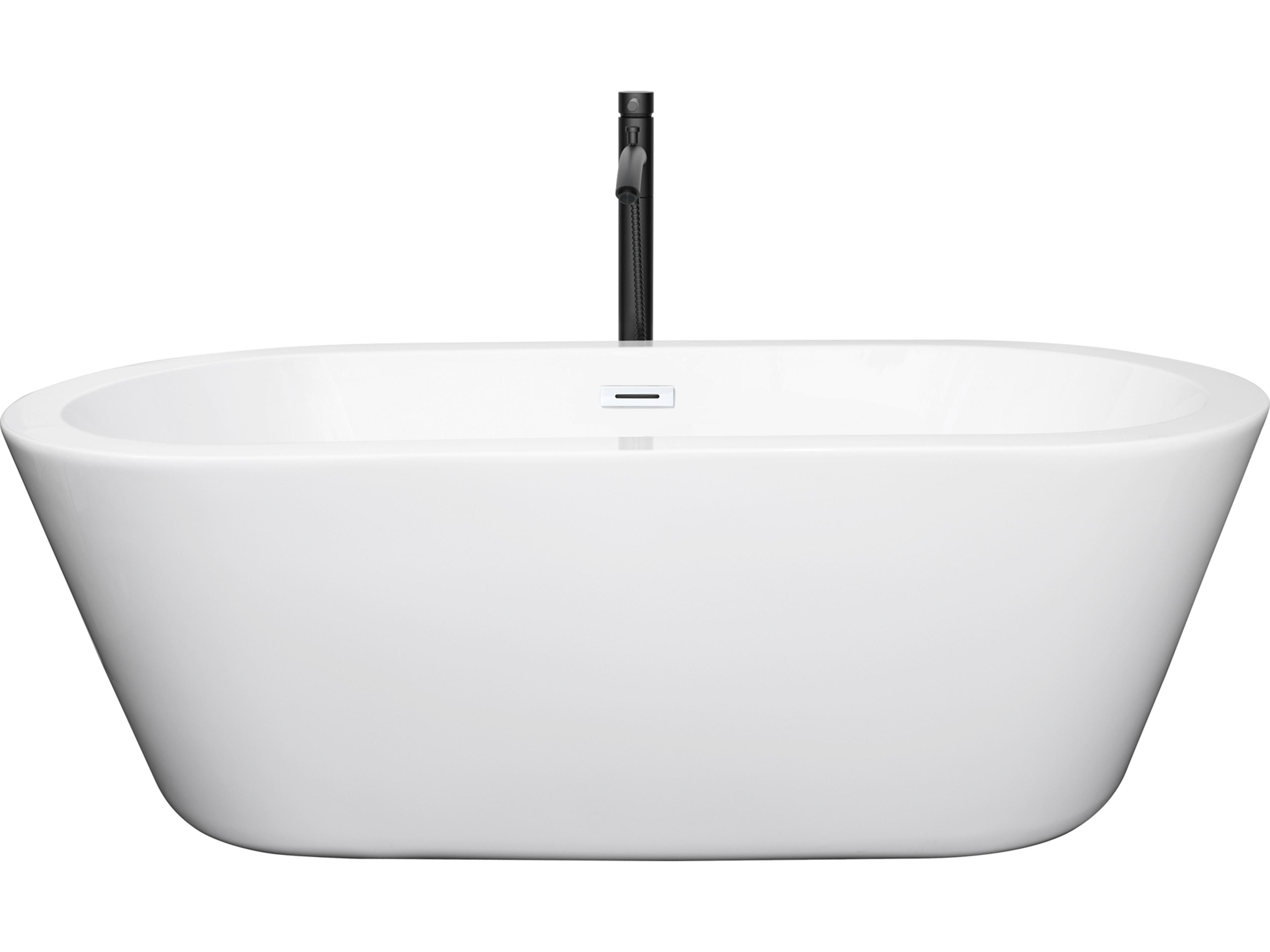 Wyndham Collection Mermaid White Bathtub with Shiny White Trim and Floor Mounted Faucet