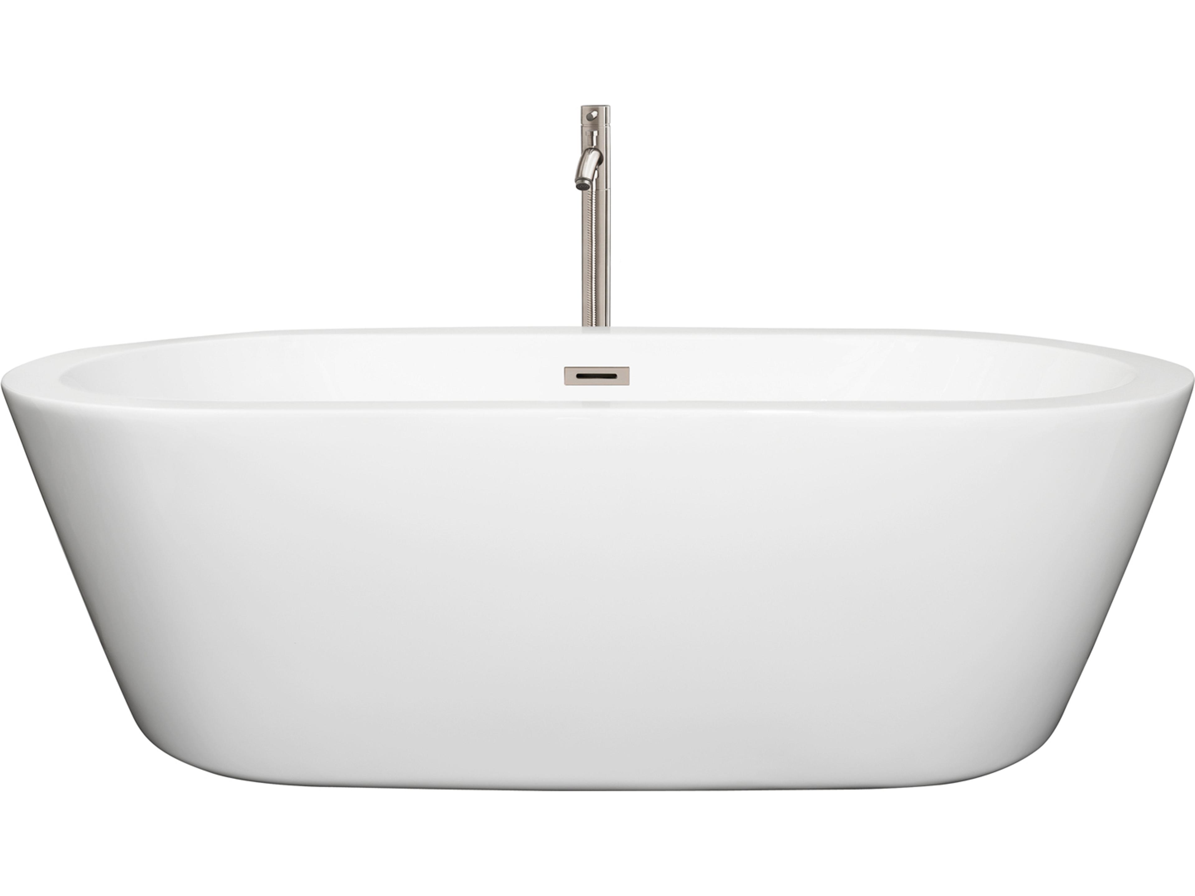 Wyndham Collection Mermaid White Bathtub with Floor Mounted Faucet, Drain and Overflow Trim