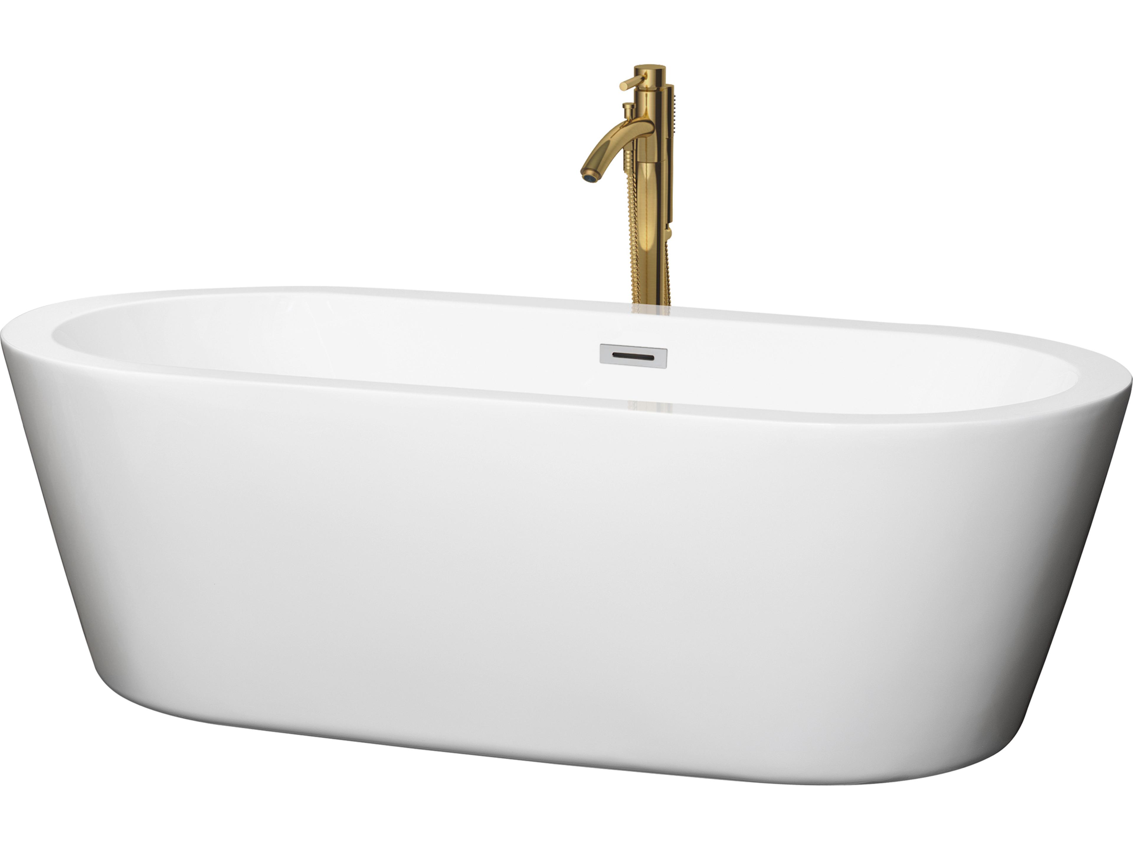 Wyndham Collection Mermaid White Bathtub with Polished Chrome Trim and Floor Mounted Faucet
