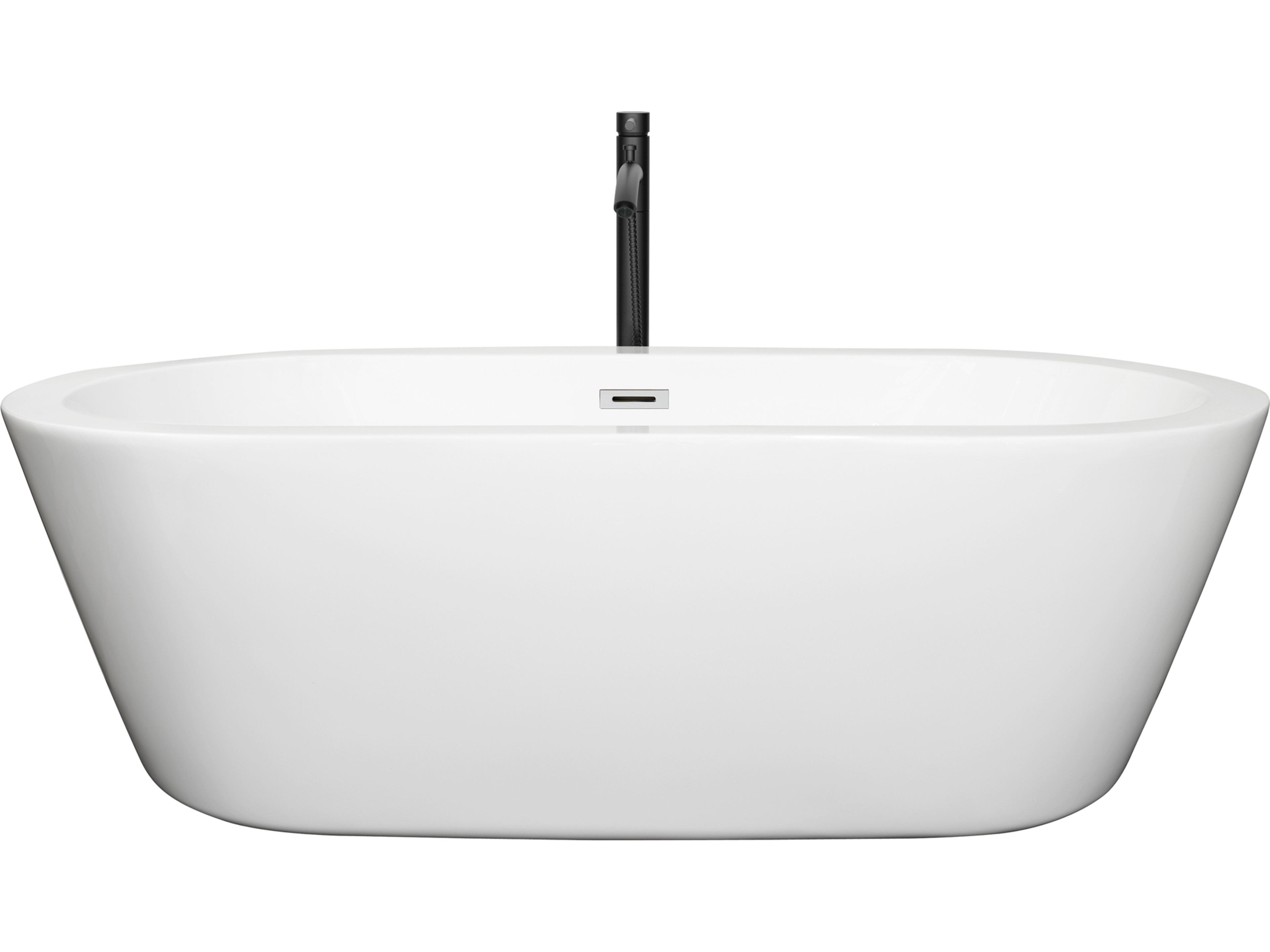 Wyndham Collection Mermaid White Bathtub with Polished Chrome Trim and Floor Mounted Faucet