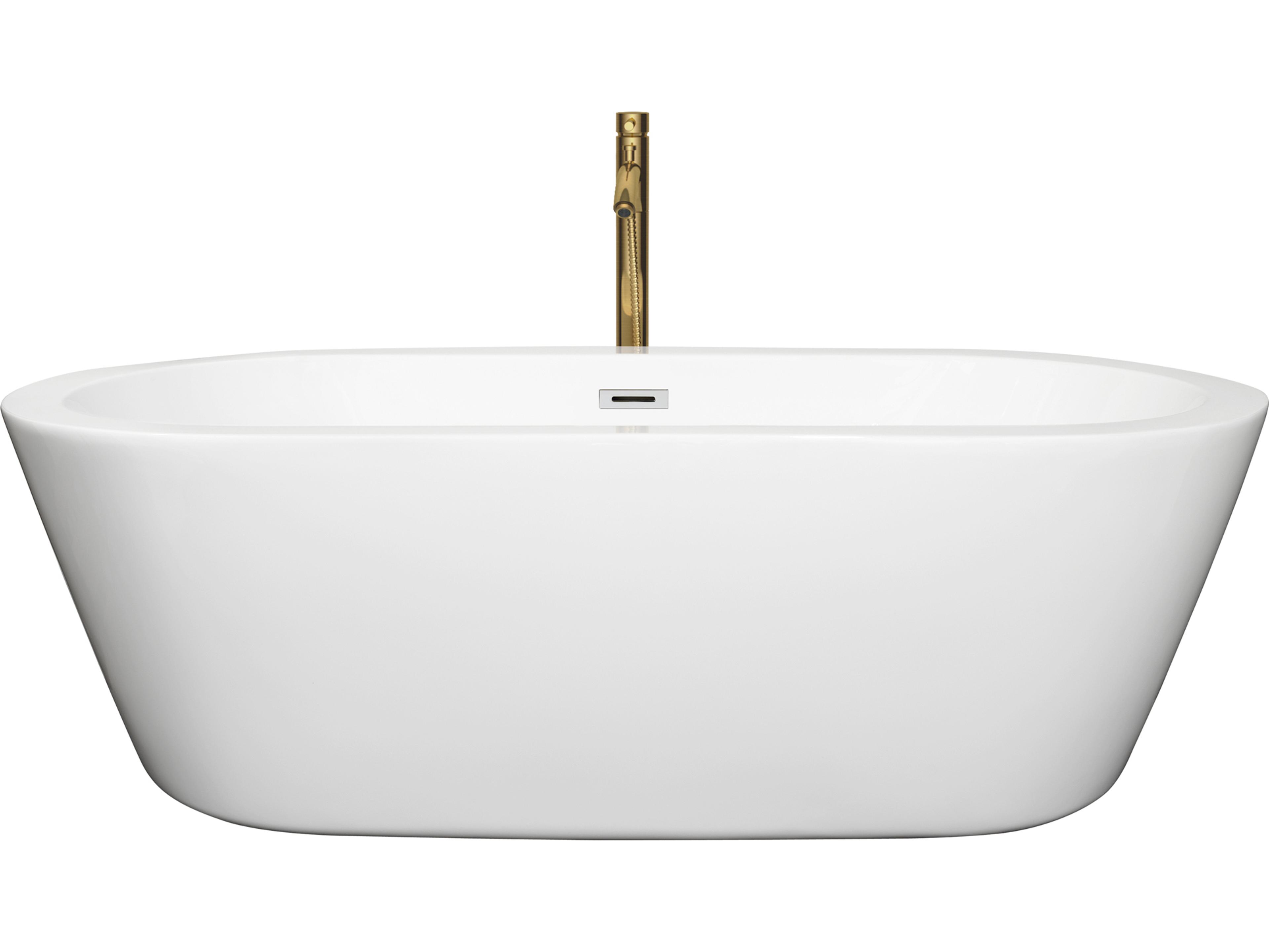 Wyndham Collection Mermaid White Bathtub with Polished Chrome Trim and Floor Mounted Faucet