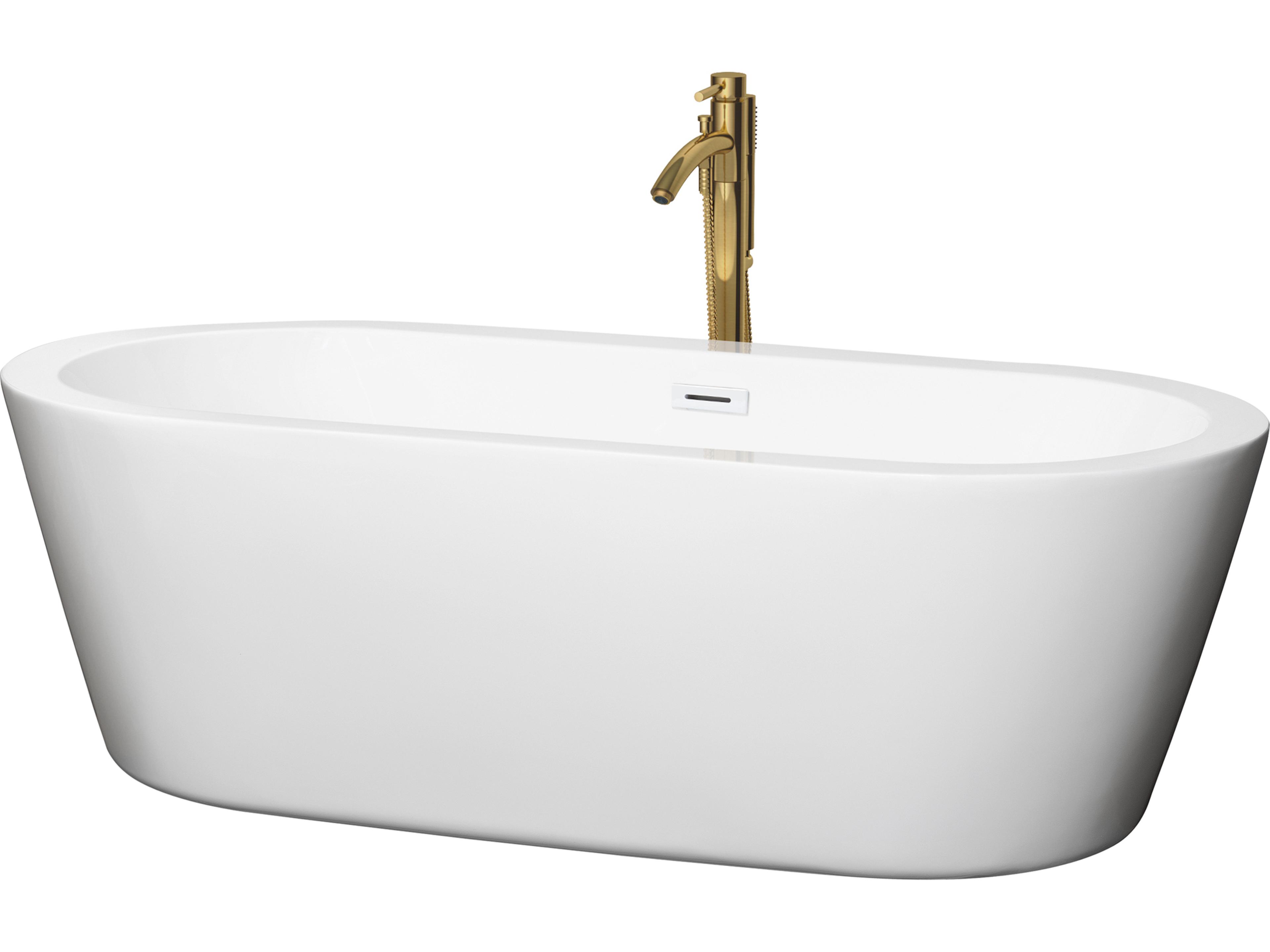 Wyndham Collection Mermaid White Bathtub with Shiny White Trim and Floor Mounted Faucet