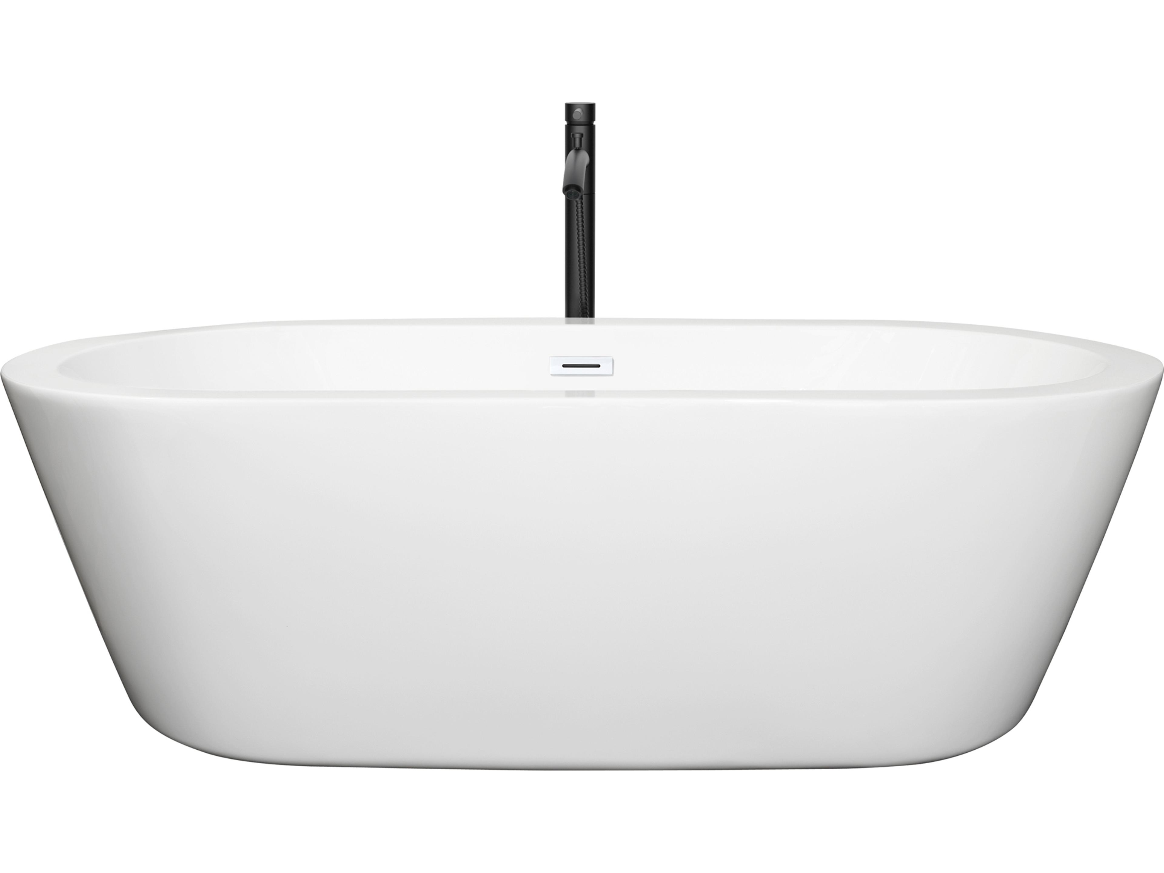 Wyndham Collection Mermaid White Bathtub with Shiny White Trim and Floor Mounted Faucet