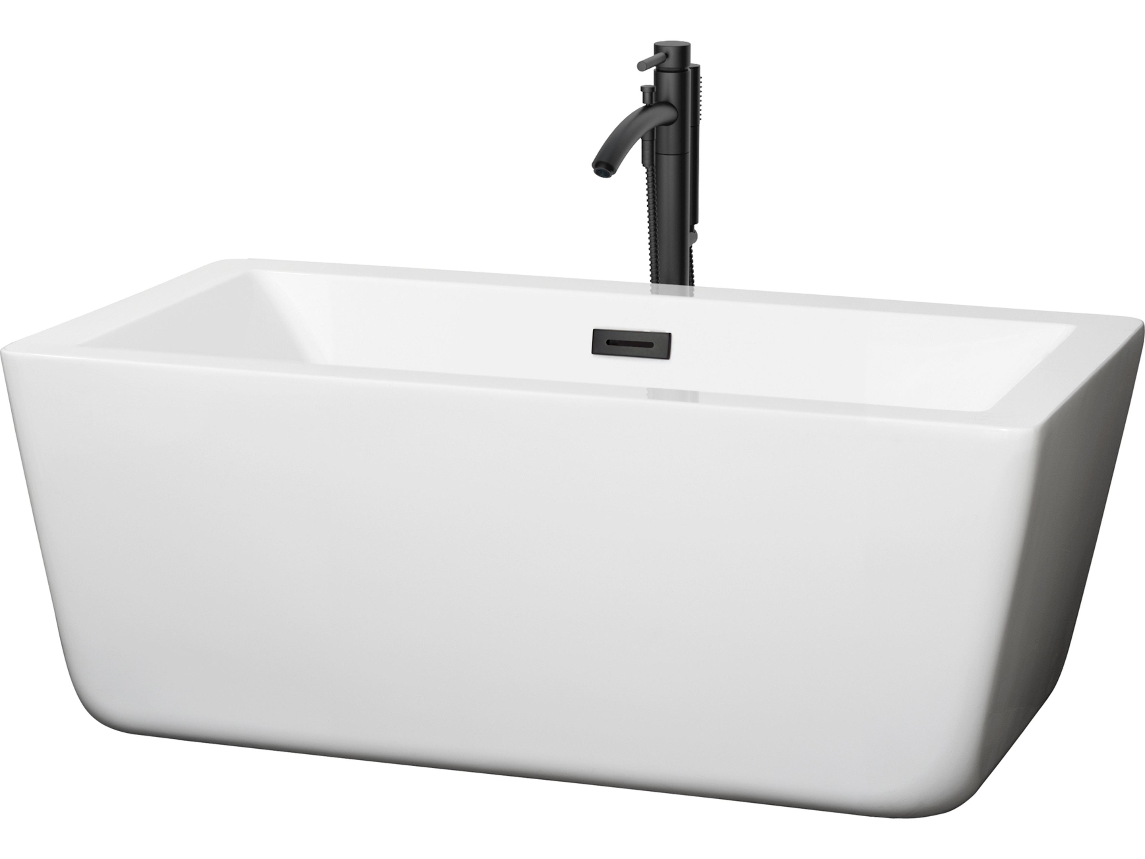 Wyndham Collection Laura White Bathtub with Floor Mounted Faucet, Drain and Overflow Trim