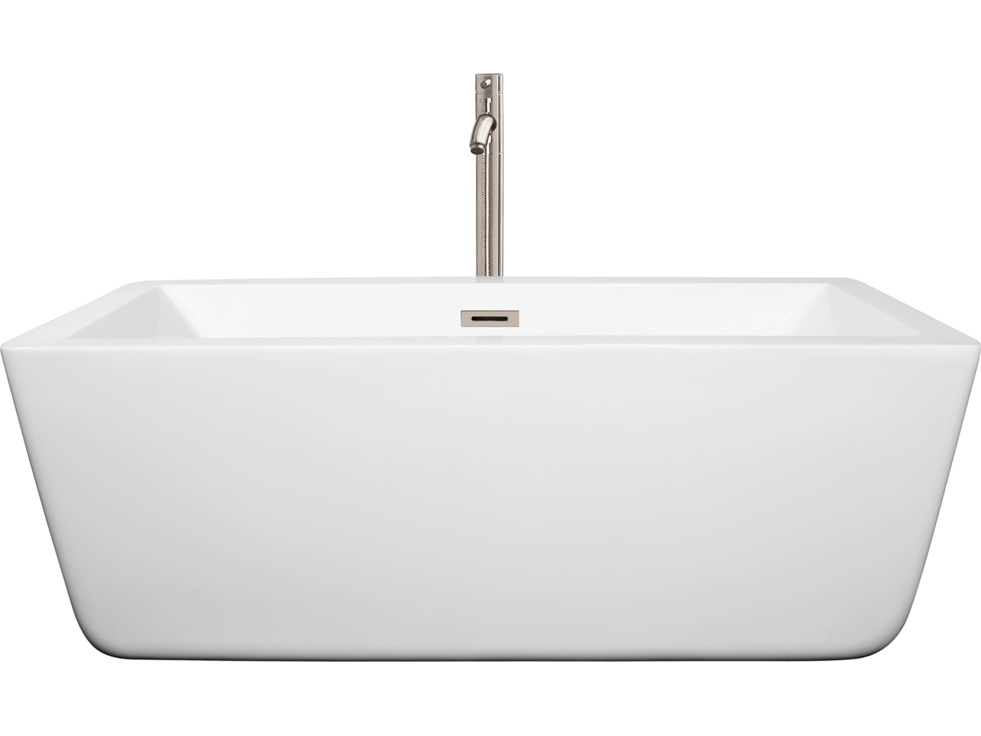 Wyndham Collection Laura White Bathtub with Floor Mounted Faucet, Drain and Overflow Trim