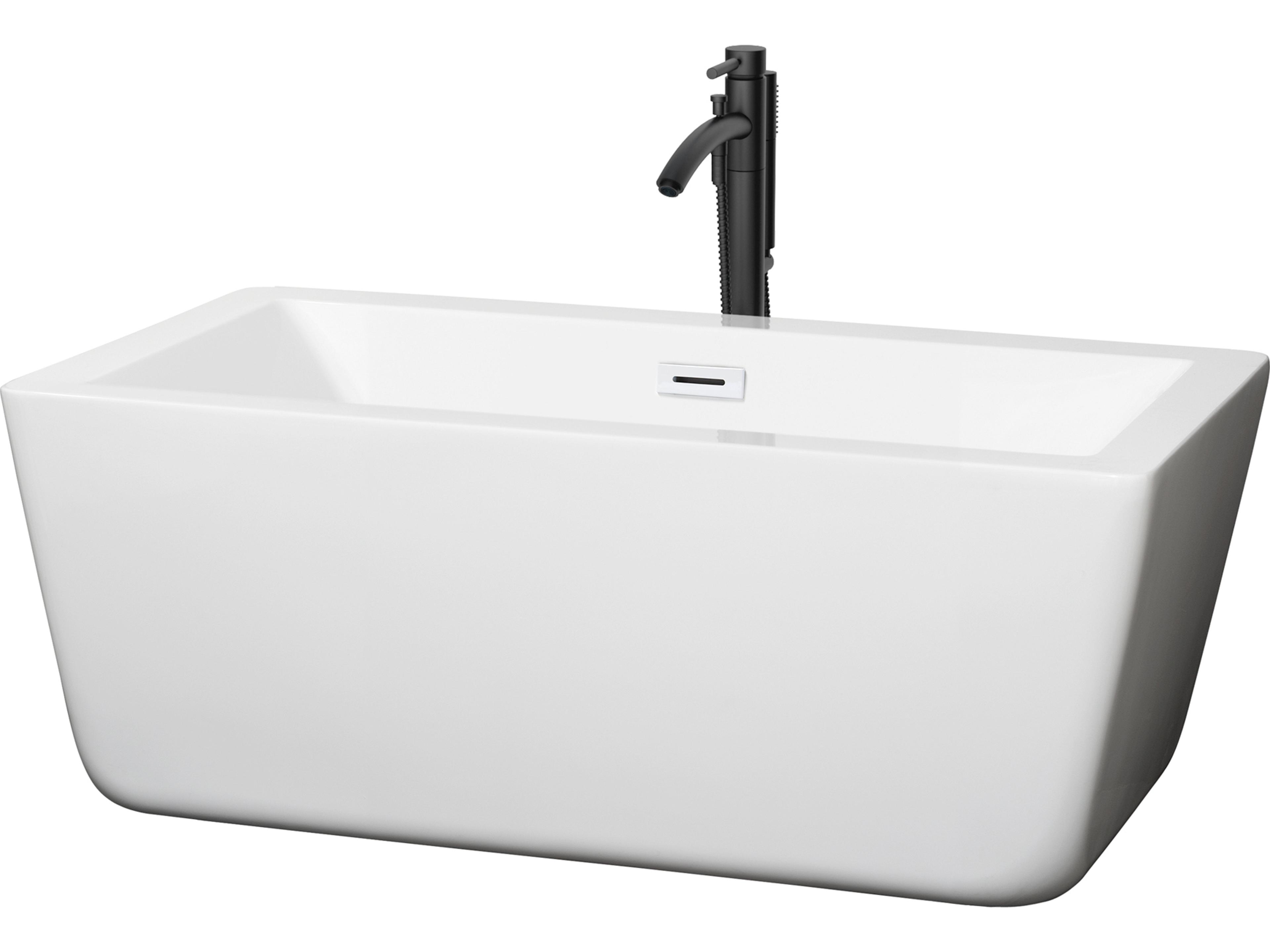 Laura White Bathtub with Shiny White Trim and Floor Mounted Faucet
