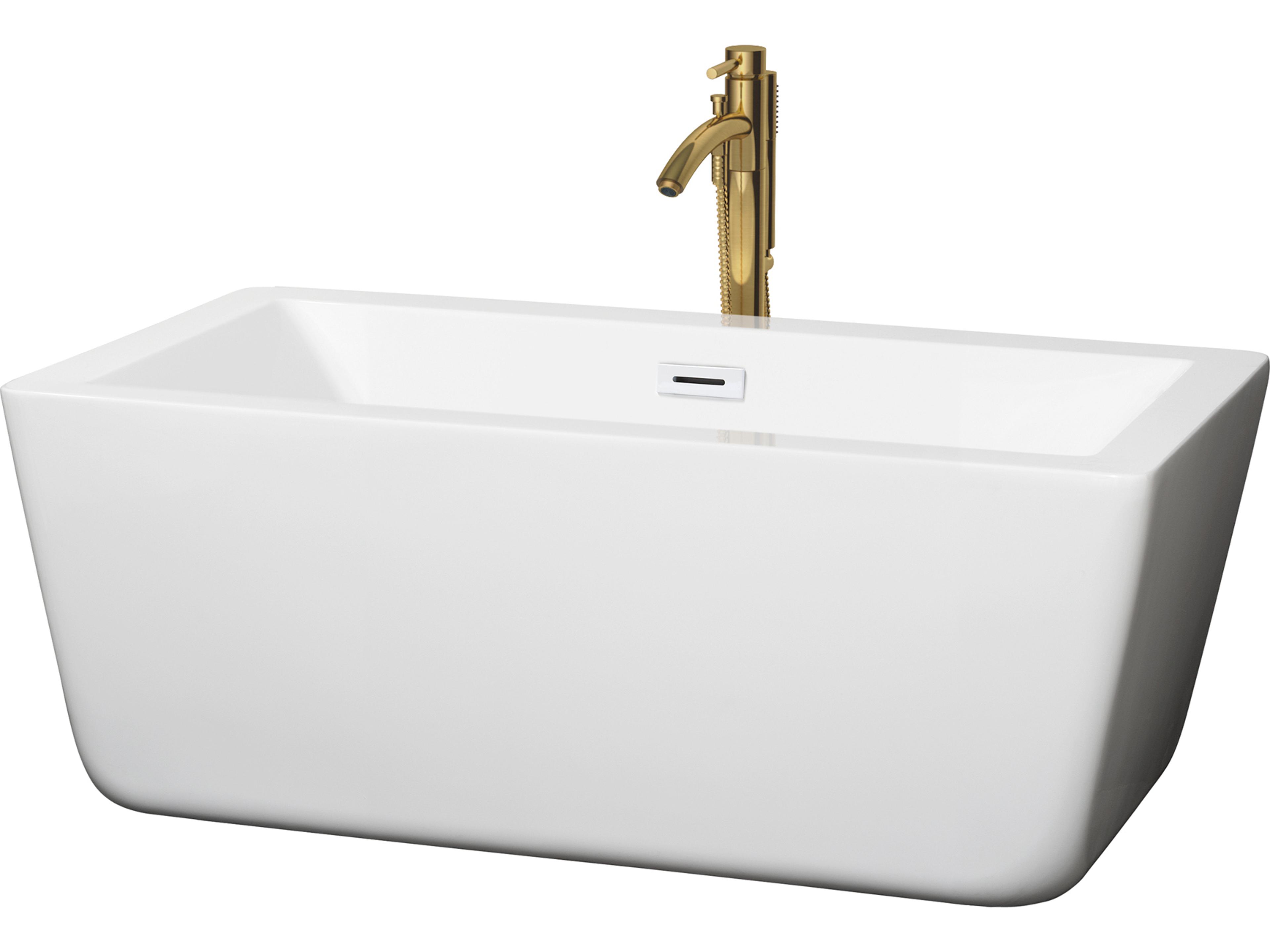 Wyndham Collection Laura White Bathtub with Shiny White Trim and Floor Mounted Faucet