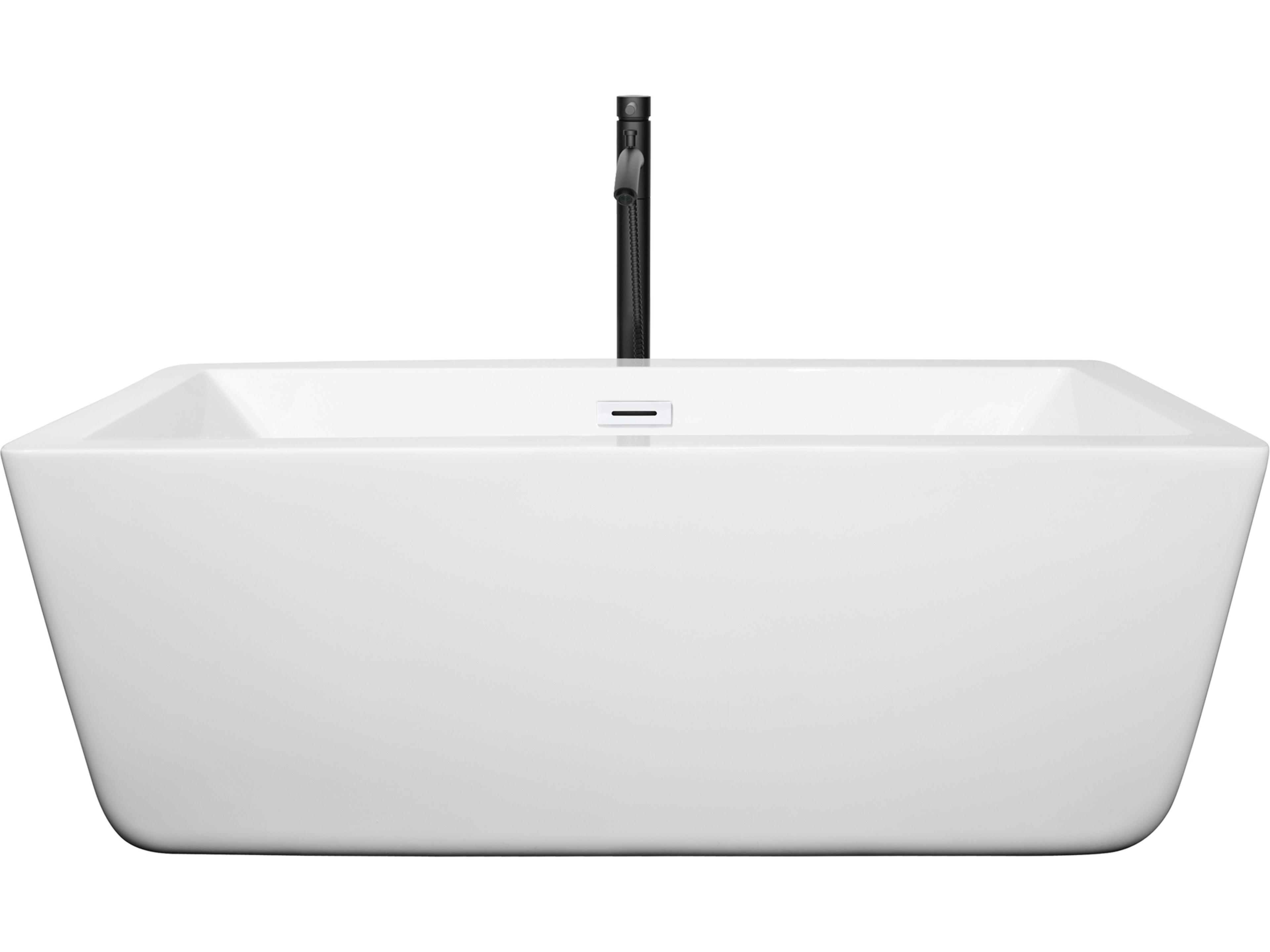 Wyndham Collection Laura White Bathtub with Shiny White Trim and Floor Mounted Faucet