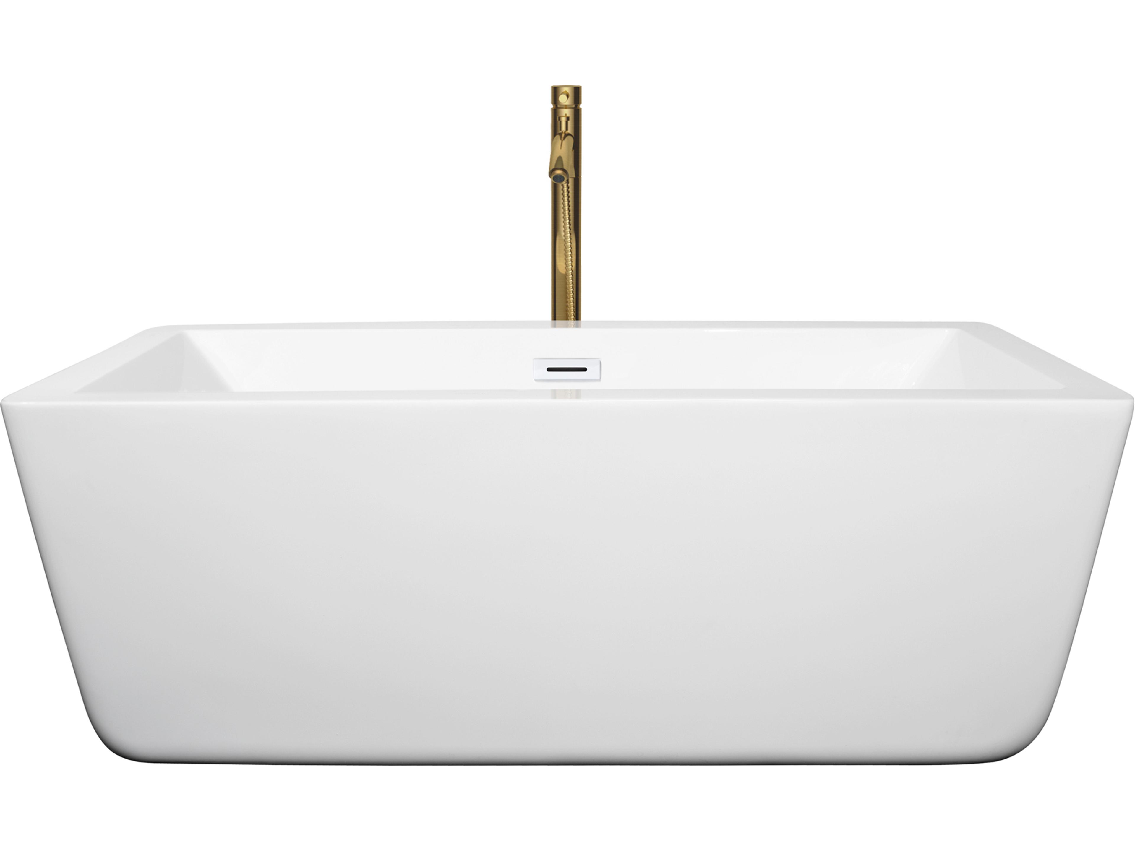 Wyndham Collection Laura White Bathtub with Shiny White Trim and Floor Mounted Faucet