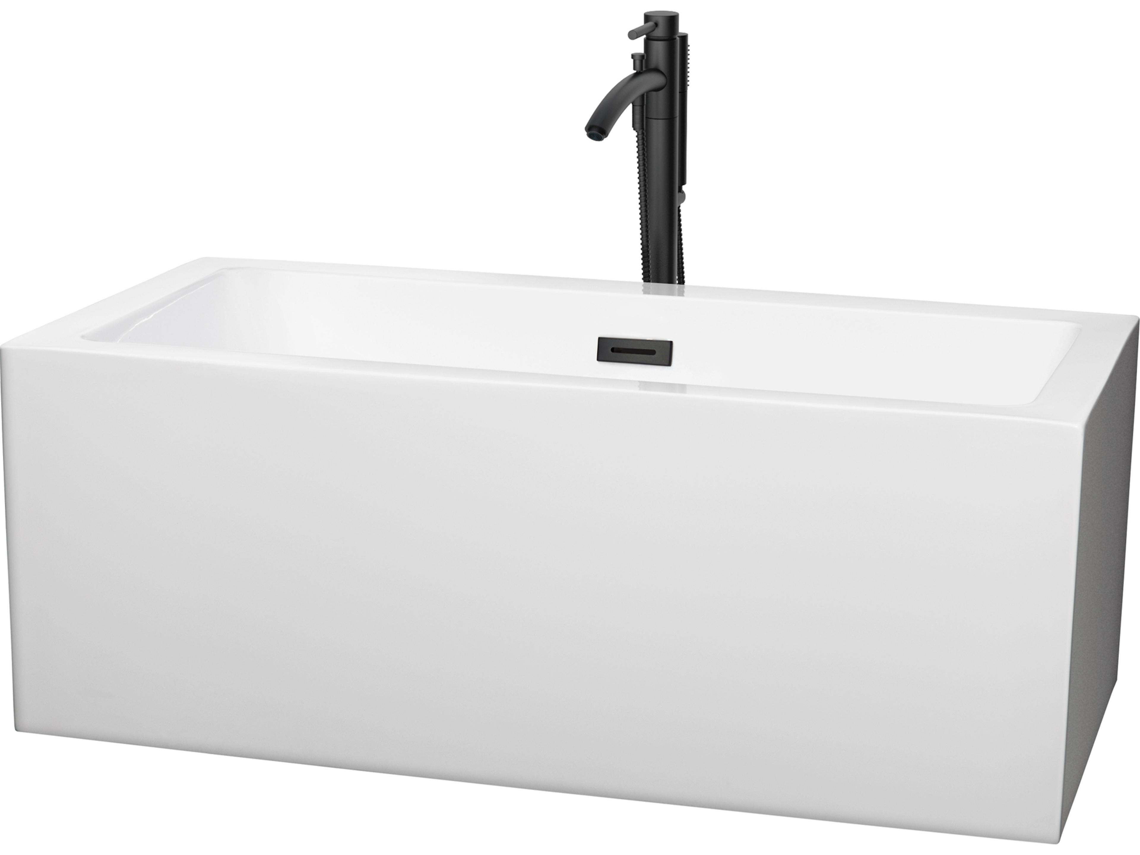 Wyndham Collection Melody White Bathtub with Floor Mounted Faucet, Drain and Overflow Trim