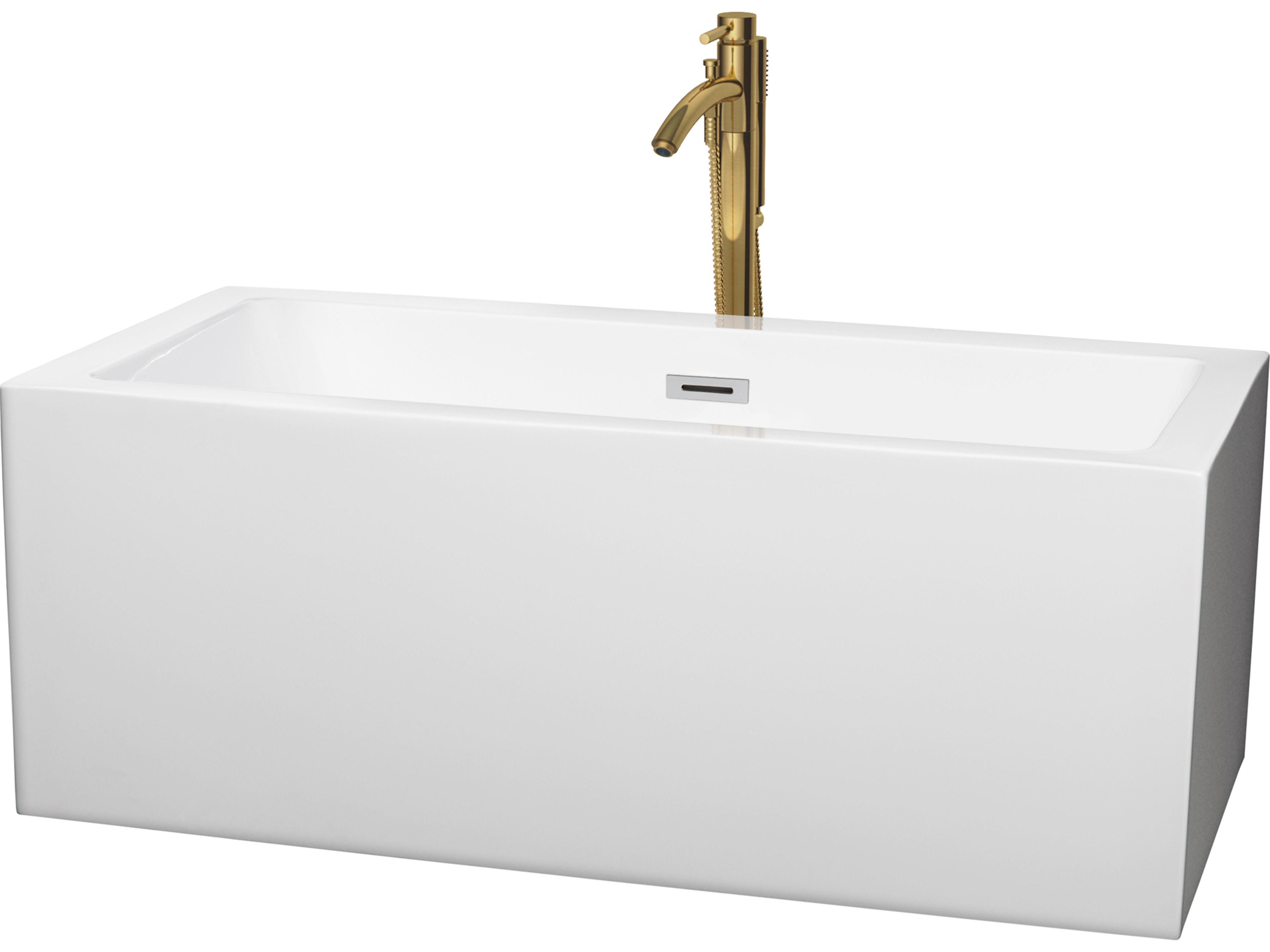 Wyndham Collection Melody White Bathtub with Polished Chrome Trim and Floor Mounted Faucet