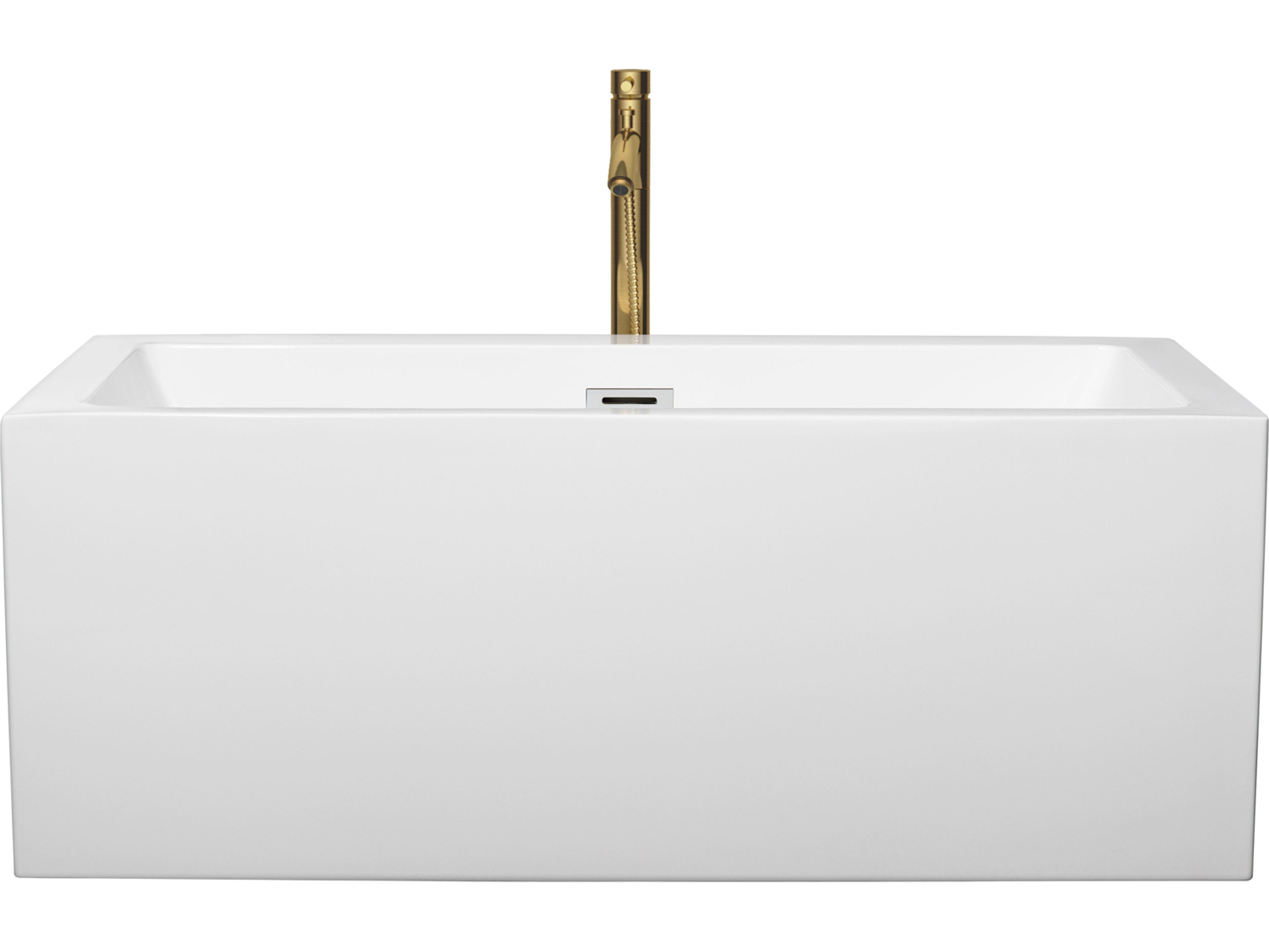 Wyndham Collection Melody White Bathtub with Polished Chrome Trim and Floor Mounted Faucet