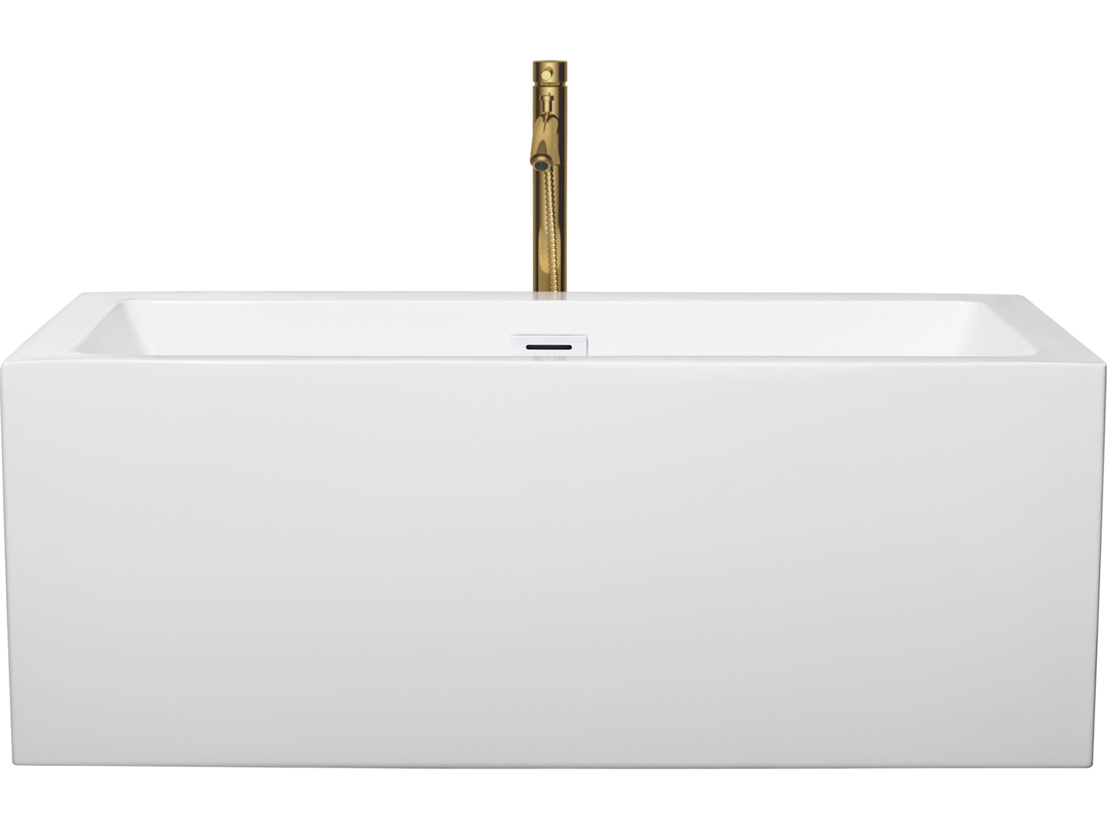 Wyndham Collection Melody White Bathtub with Shiny White Trim and Floor Mounted Faucet
