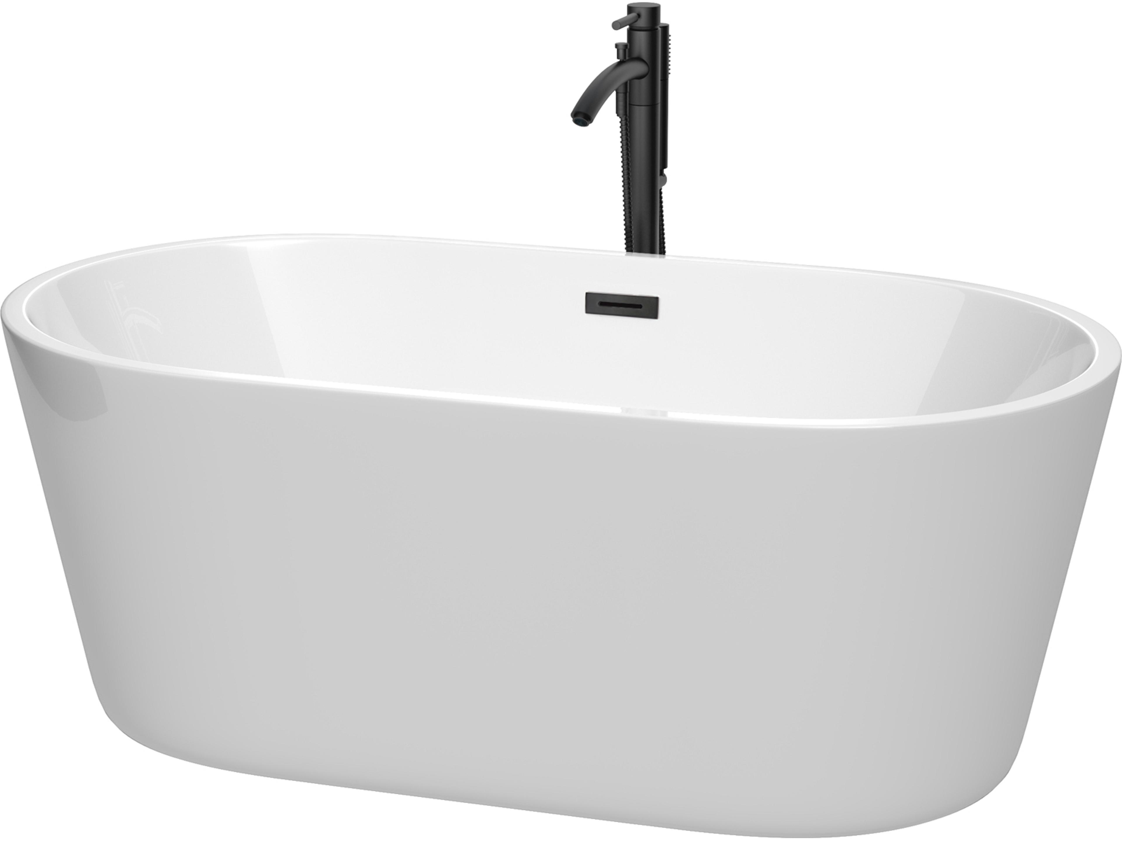 Wyndham Collection Carissa White Bathtub with Floor Mounted Faucet, Drain and Overflow Trim