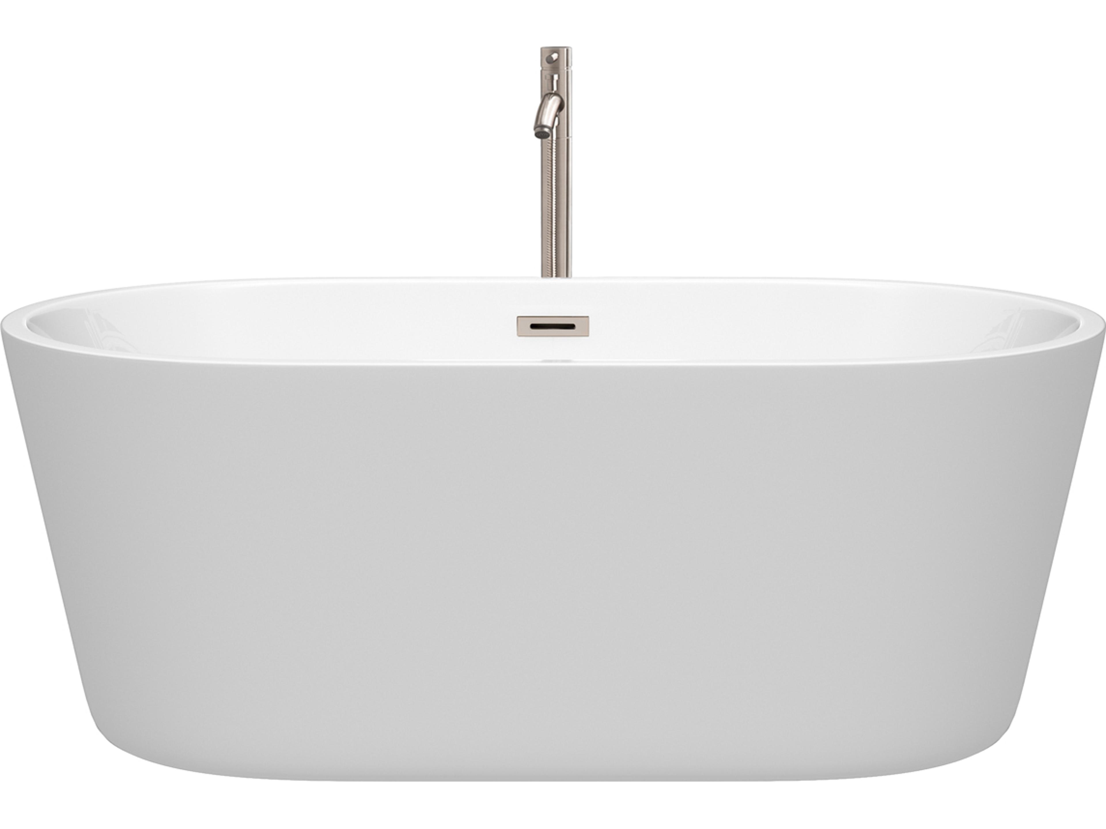 Wyndham Collection Carissa White Bathtub with Floor Mounted Faucet, Drain and Overflow Trim