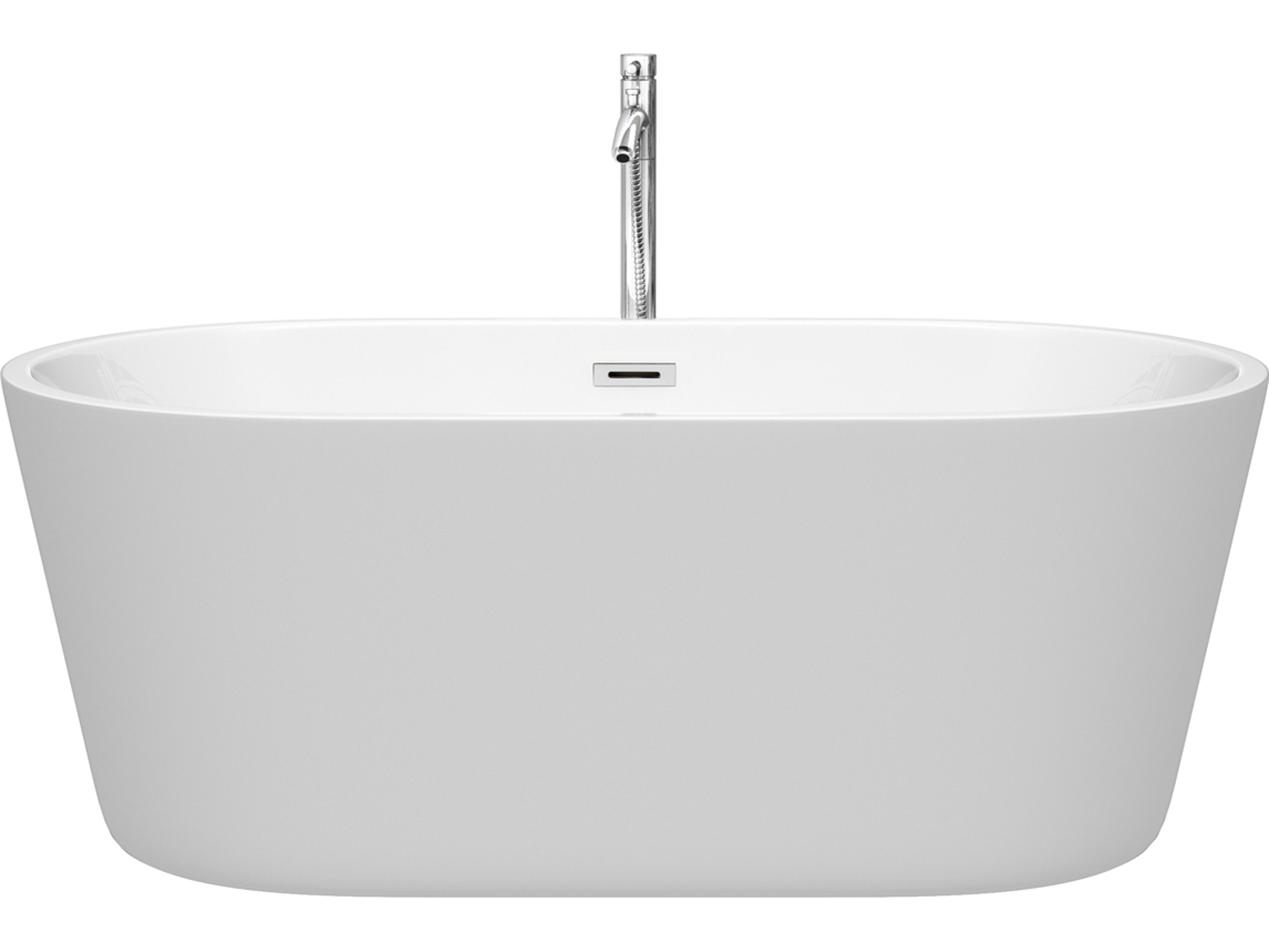 Wyndham Collection Carissa White Bathtub with Floor Mounted Faucet, Drain and Overflow Trim