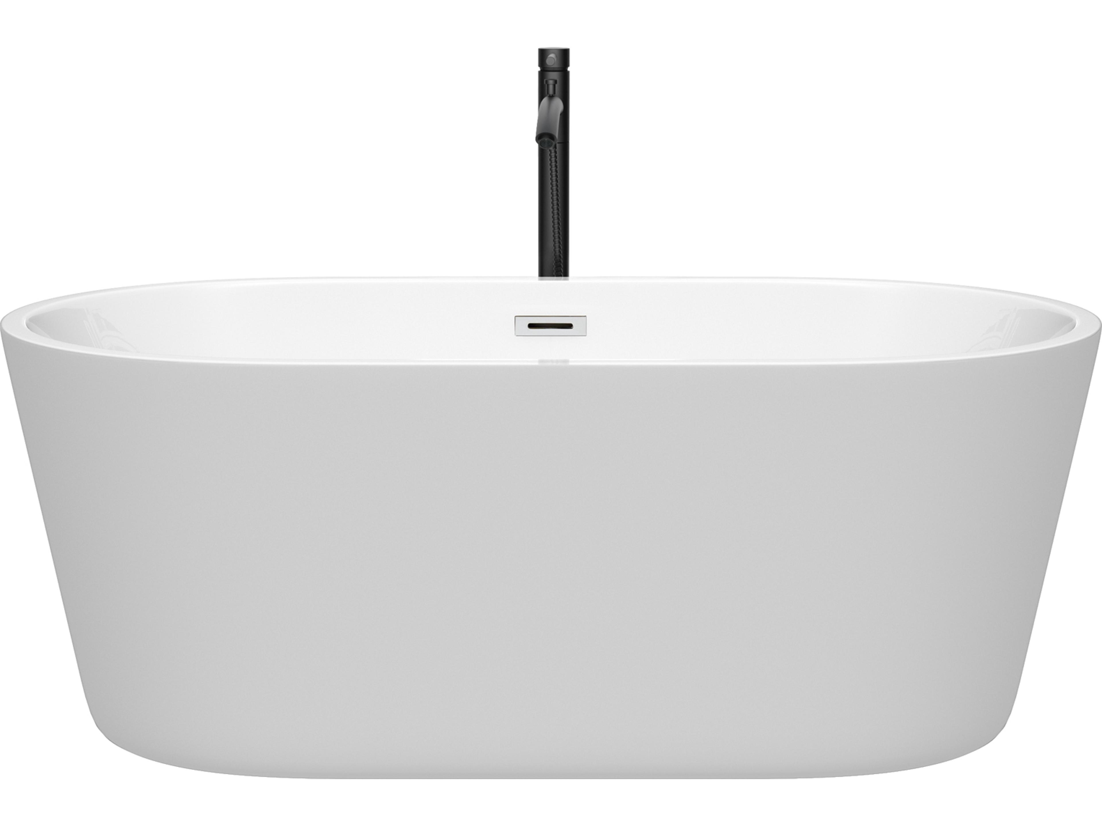 Wyndham Collection Carissa White Bathtub with Polished Chrome Trim and Floor Mounted Faucet